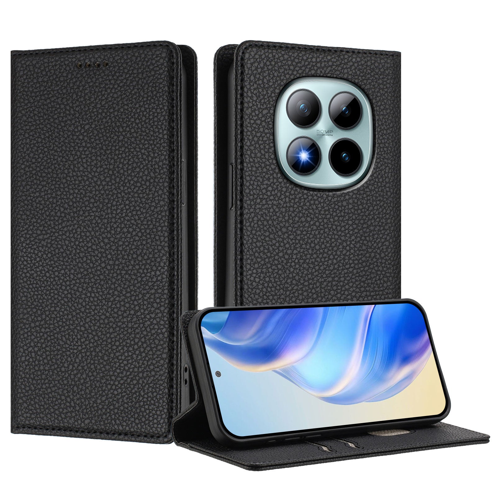 For Xiaomi Poco M8 Pro 5G / Redmi Note 15 Pro+ 5G (Global) Wallet Case RFID Blocking Litchi Texture Leather Mobile Cover - Black