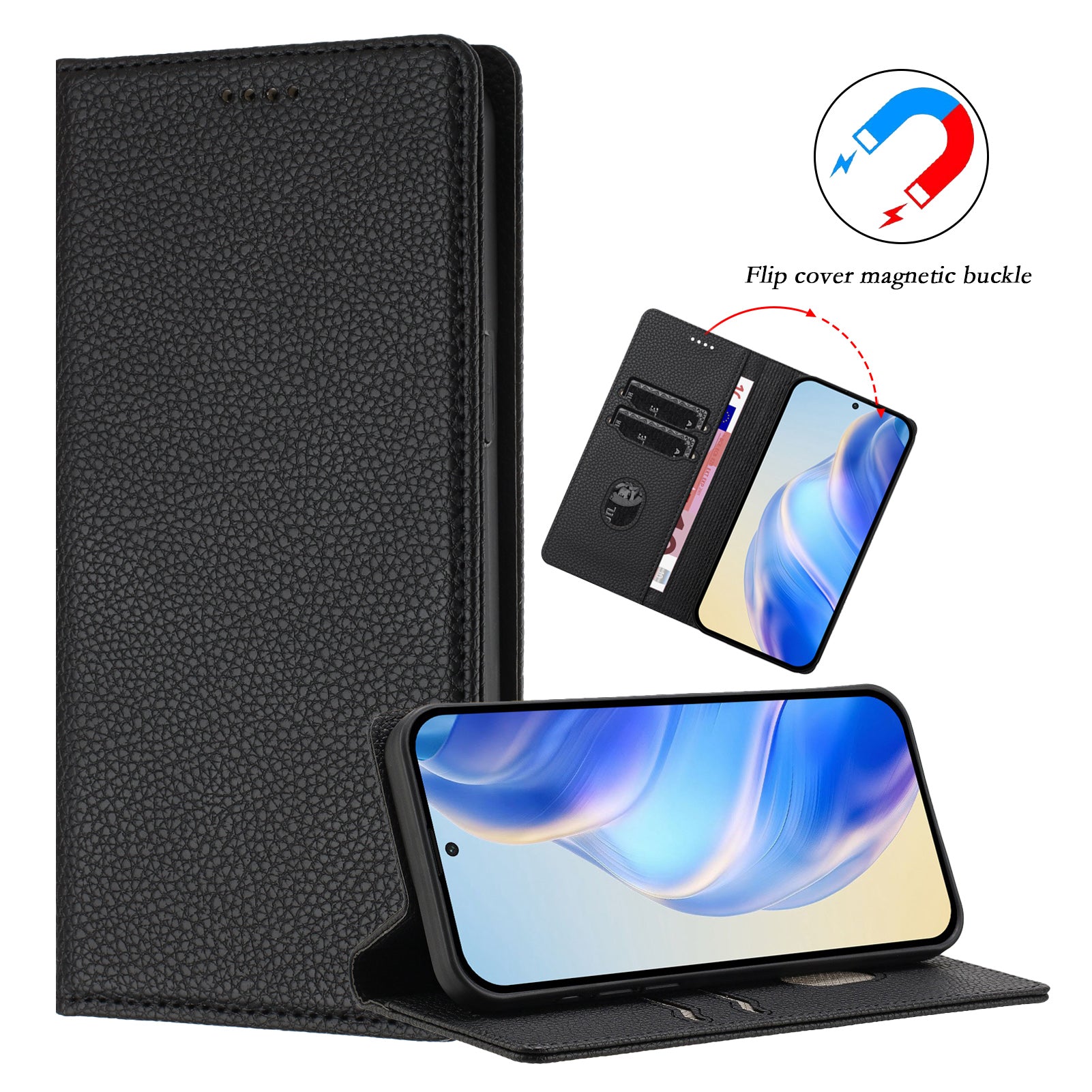 For Xiaomi Poco M8 Pro 5G / Redmi Note 15 Pro+ 5G (Global) Wallet Case RFID Blocking Litchi Texture Leather Mobile Cover - Black