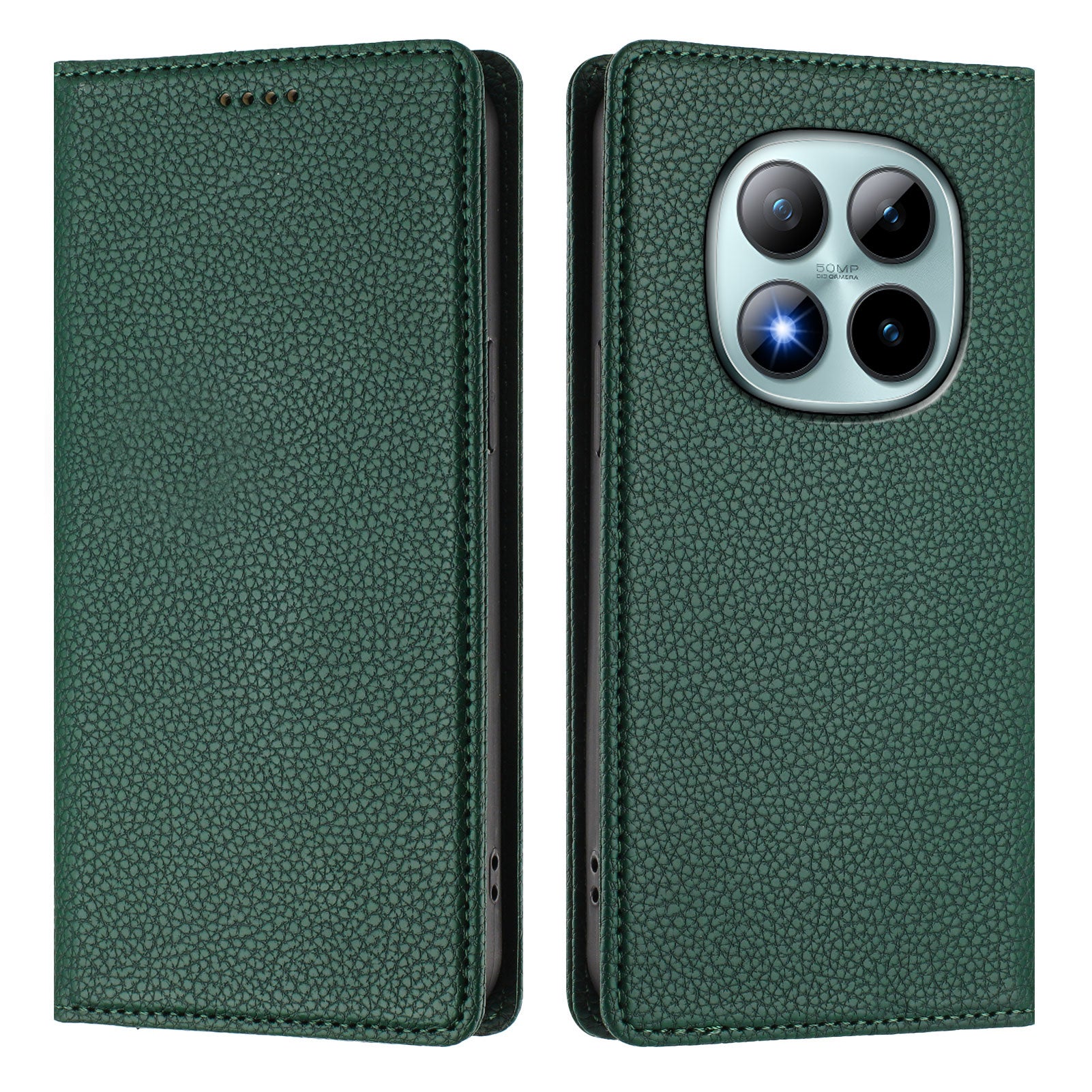 For Xiaomi Poco M8 Pro 5G / Redmi Note 15 Pro+ 5G (Global) Wallet Case RFID Blocking Litchi Texture Leather Mobile Cover - Dark Green