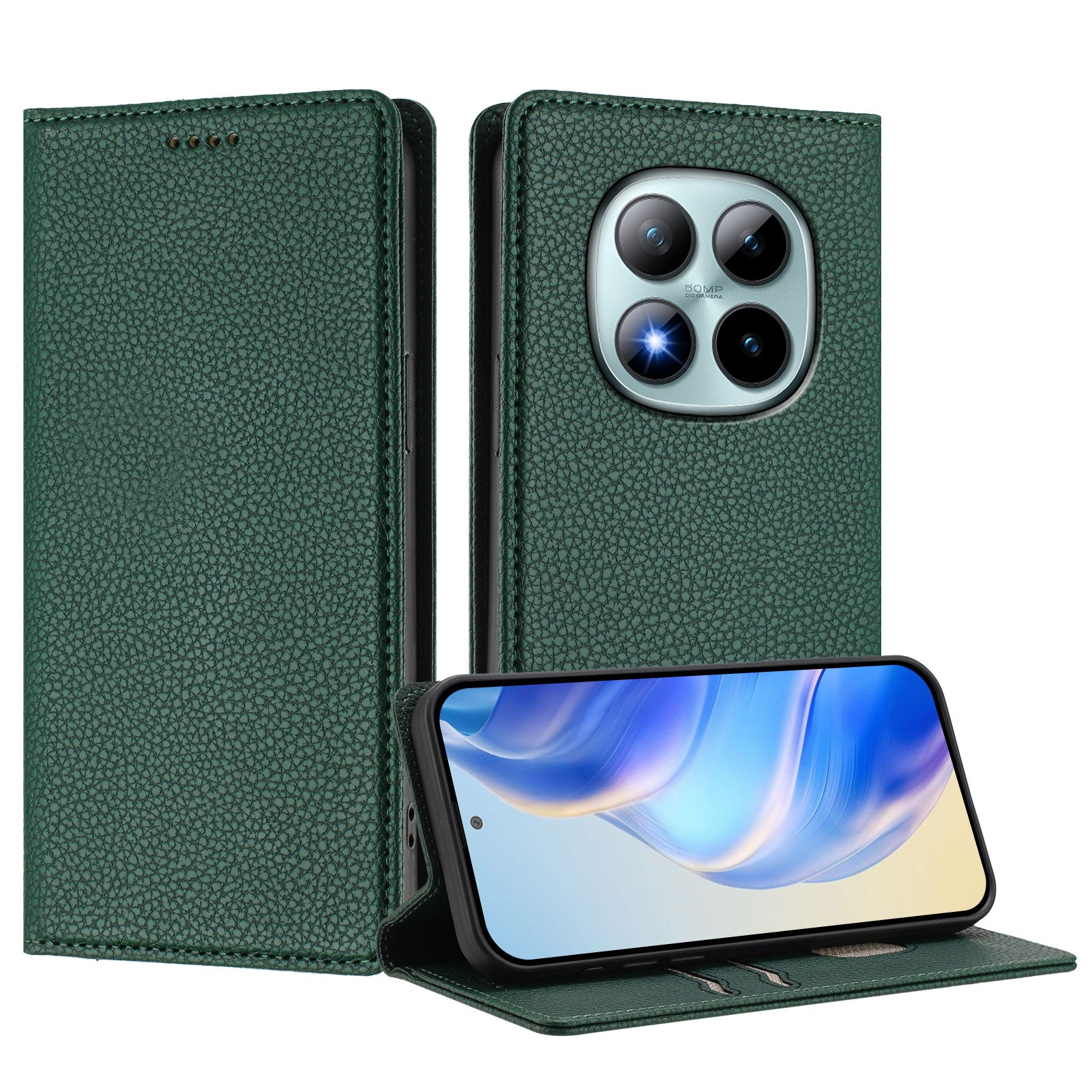 For Xiaomi Poco M8 Pro 5G / Redmi Note 15 Pro+ 5G (Global) Wallet Case RFID Blocking Litchi Texture Leather Mobile Cover - Dark Green