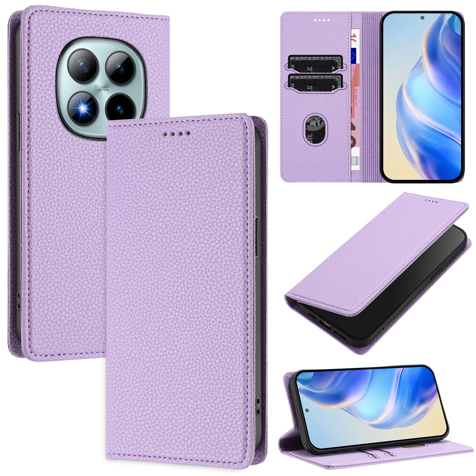 For Xiaomi Poco M8 Pro 5G / Redmi Note 15 Pro+ 5G (Global) Wallet Case RFID Blocking Litchi Texture Leather Mobile Cover - Light Purple
