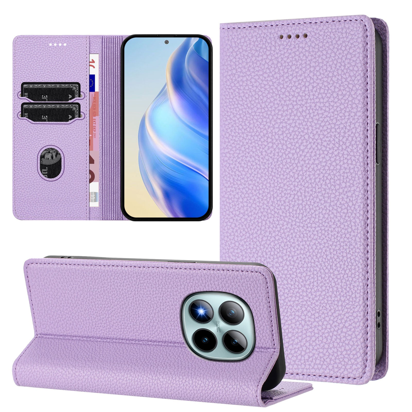 For Xiaomi Poco M8 Pro 5G / Redmi Note 15 Pro+ 5G (Global) Wallet Case RFID Blocking Litchi Texture Leather Mobile Cover - Light Purple