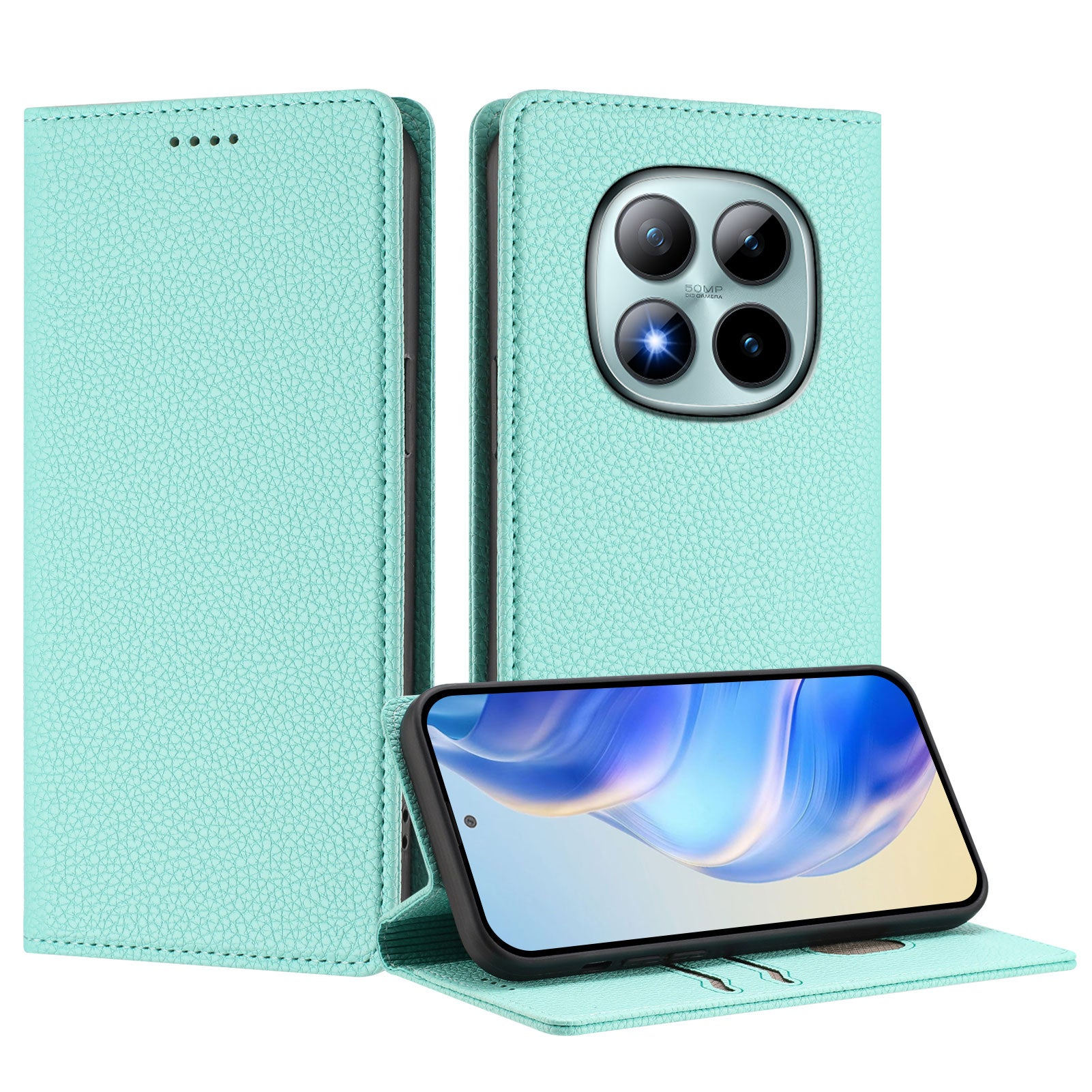 For Xiaomi Poco M8 Pro 5G / Redmi Note 15 Pro+ 5G (Global) Wallet Case RFID Blocking Litchi Texture Leather Mobile Cover - Mint Green