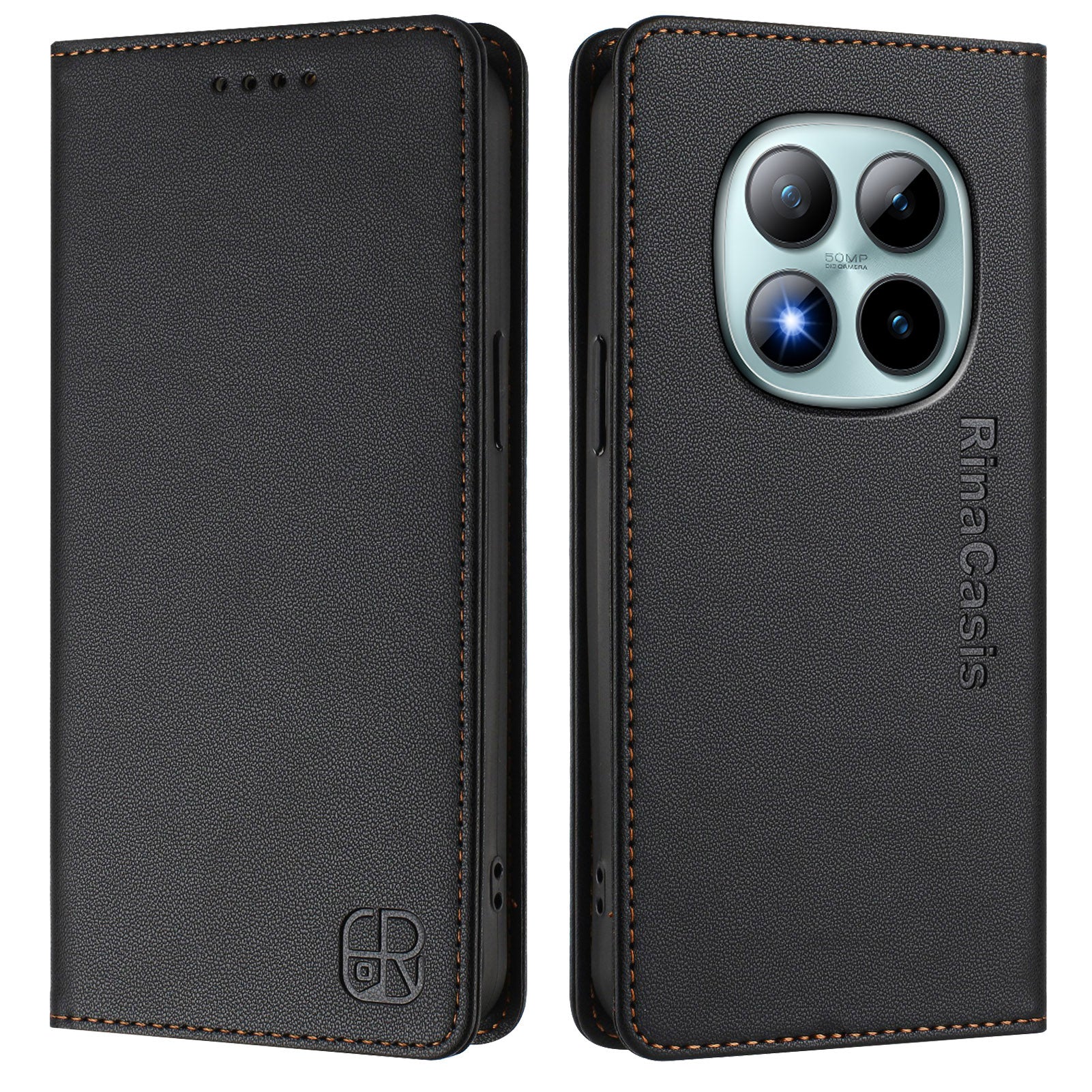 For Xiaomi Poco M8 Pro 5G / Redmi Note 15 Pro+ 5G (Global) Leather Case RINACASIS RC01 Phone Cover with RFID Blocking Wallet Stand - Black