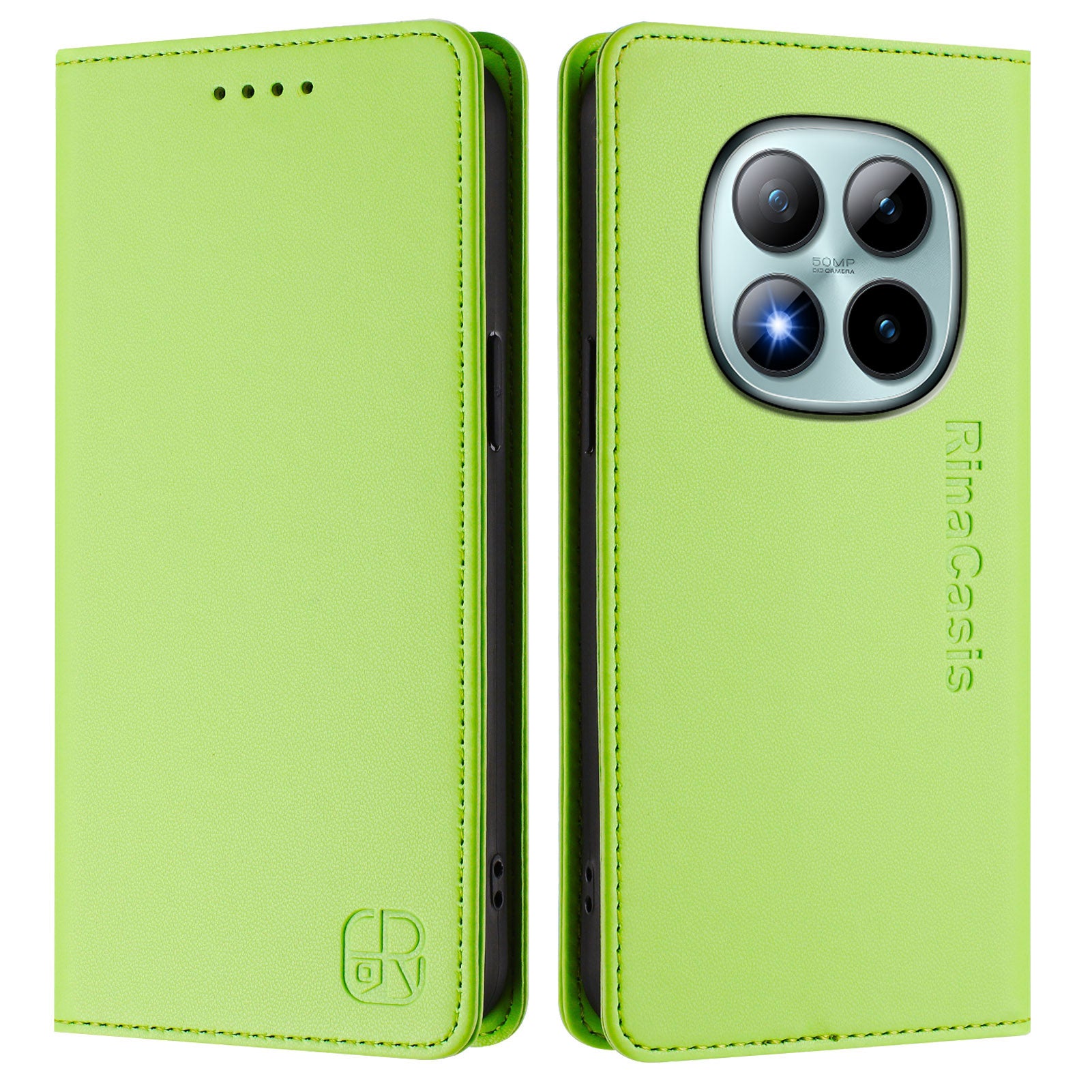 For Xiaomi Poco M8 Pro 5G / Redmi Note 15 Pro+ 5G (Global) Leather Case RINACASIS RC01 Phone Cover with RFID Blocking Wallet Stand - Green