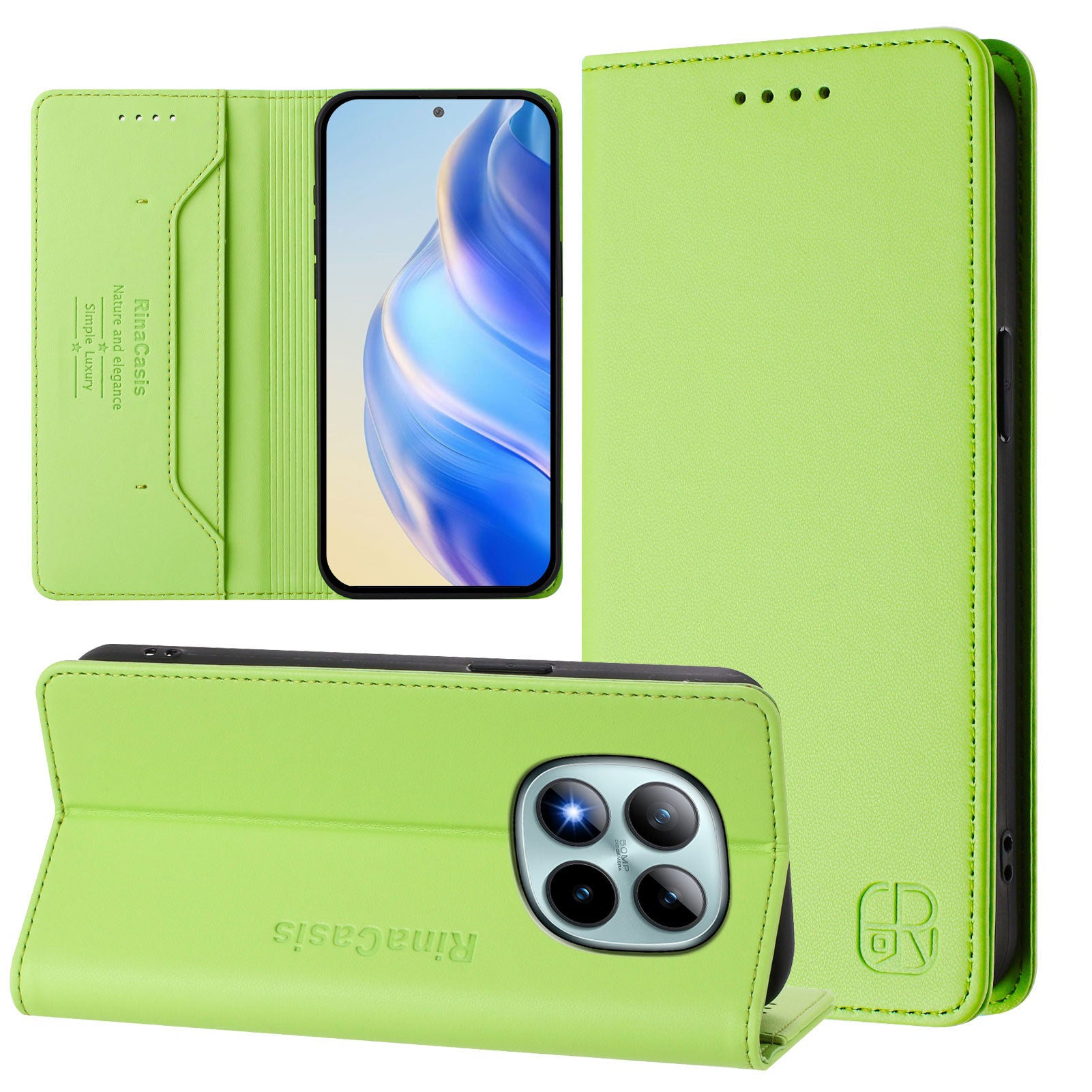 For Xiaomi Poco M8 Pro 5G / Redmi Note 15 Pro+ 5G (Global) Leather Case RINACASIS RC01 Phone Cover with RFID Blocking Wallet Stand - Green
