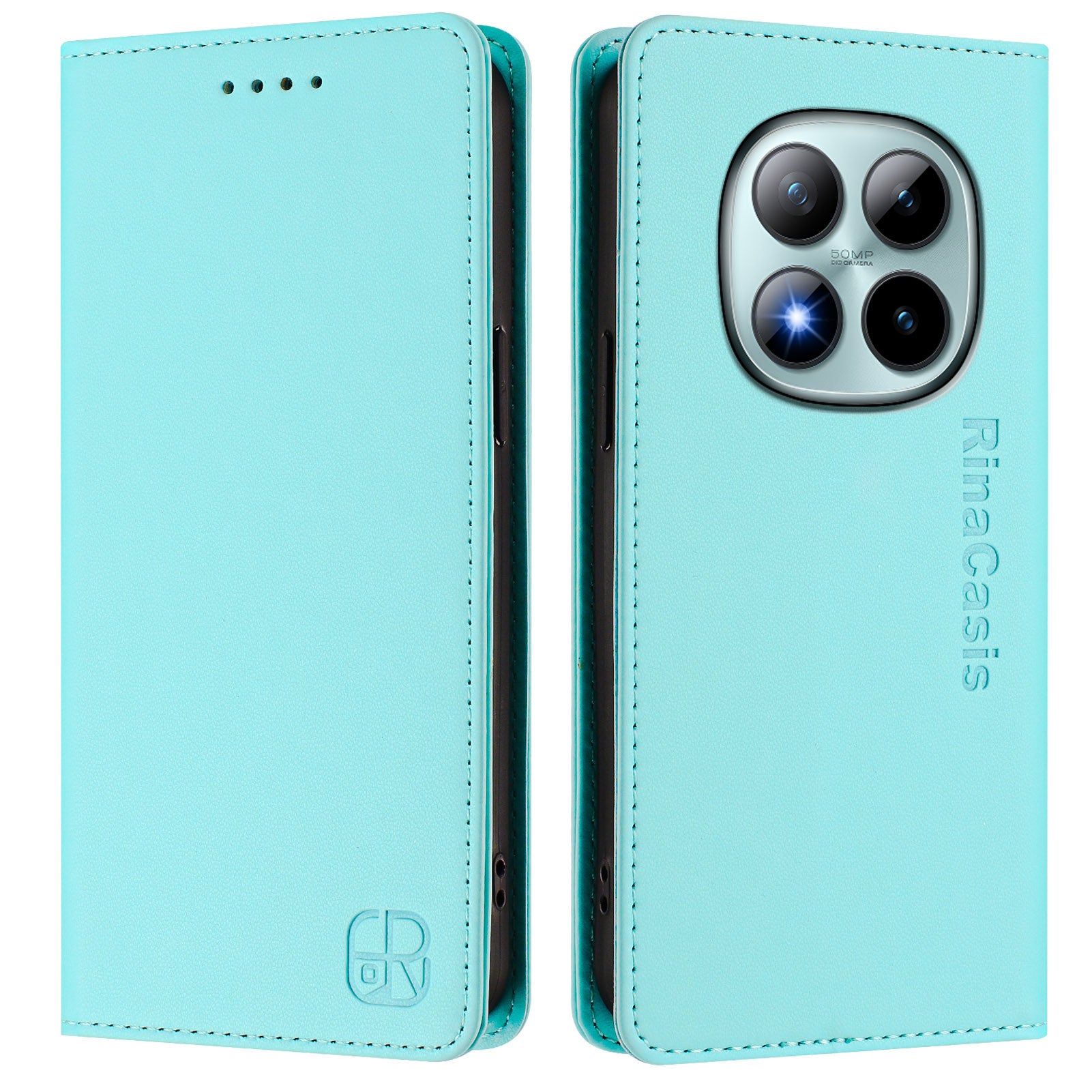 For Xiaomi Poco M8 Pro 5G / Redmi Note 15 Pro+ 5G (Global) Leather Case RINACASIS RC01 Phone Cover with RFID Blocking Wallet Stand - Mint Green