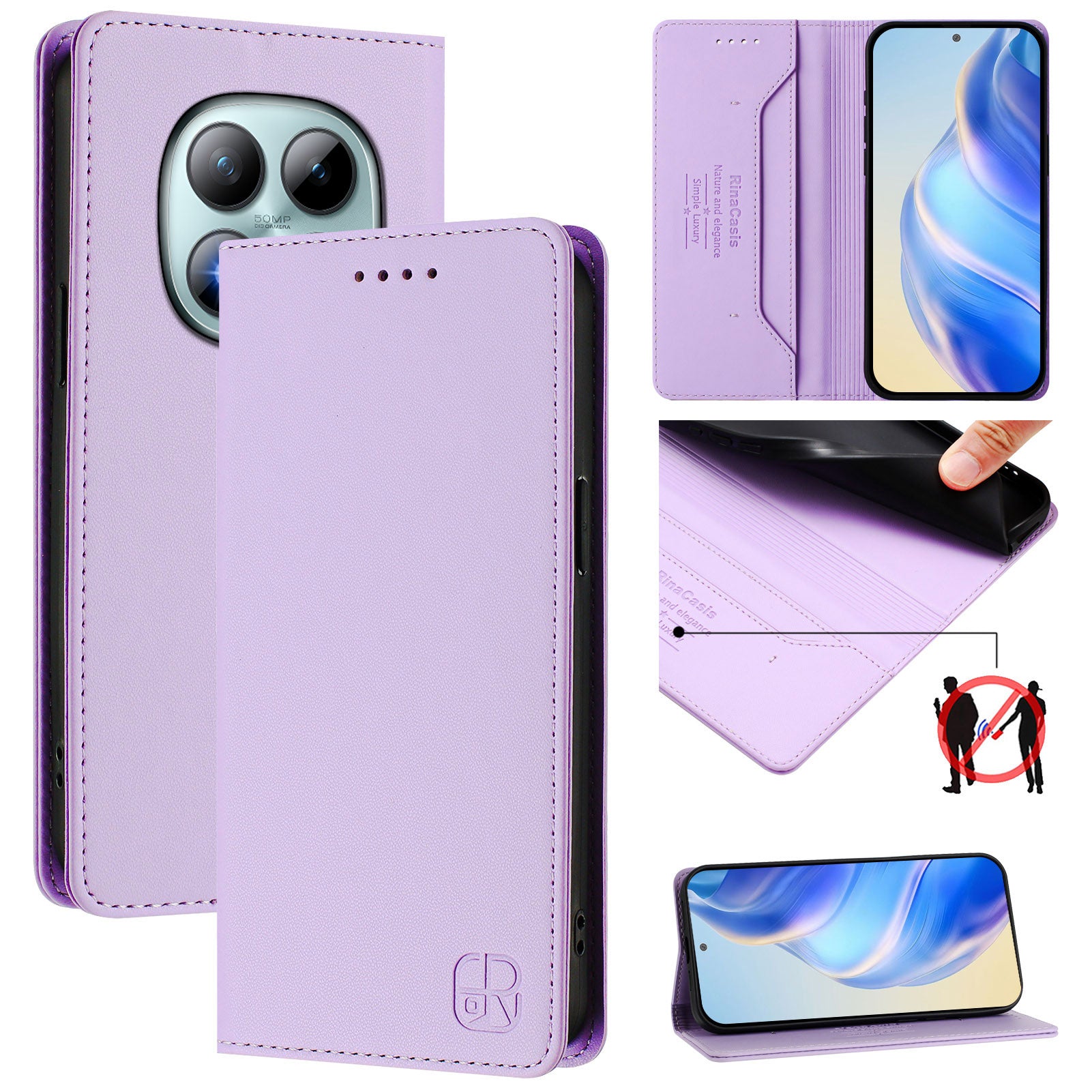 For Xiaomi Poco M8 Pro 5G / Redmi Note 15 Pro+ 5G (Global) Leather Case RINACASIS RC01 Phone Cover with RFID Blocking Wallet Stand - Light Purple