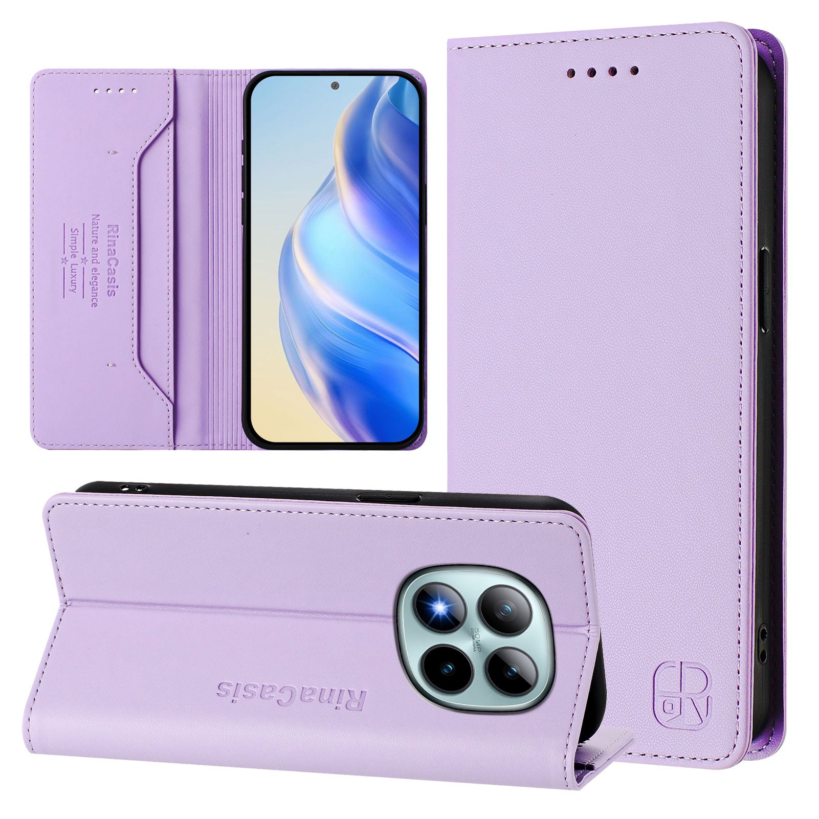 For Xiaomi Poco M8 Pro 5G / Redmi Note 15 Pro+ 5G (Global) Leather Case RINACASIS RC01 Phone Cover with RFID Blocking Wallet Stand - Light Purple