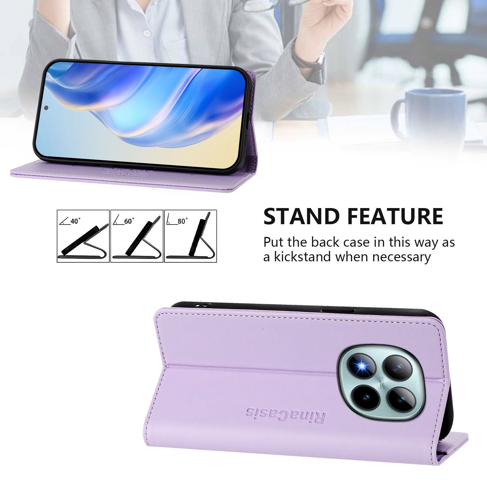 For Xiaomi Poco M8 Pro 5G / Redmi Note 15 Pro+ 5G (Global) Leather Case RINACASIS RC01 Phone Cover with RFID Blocking Wallet Stand - Light Purple