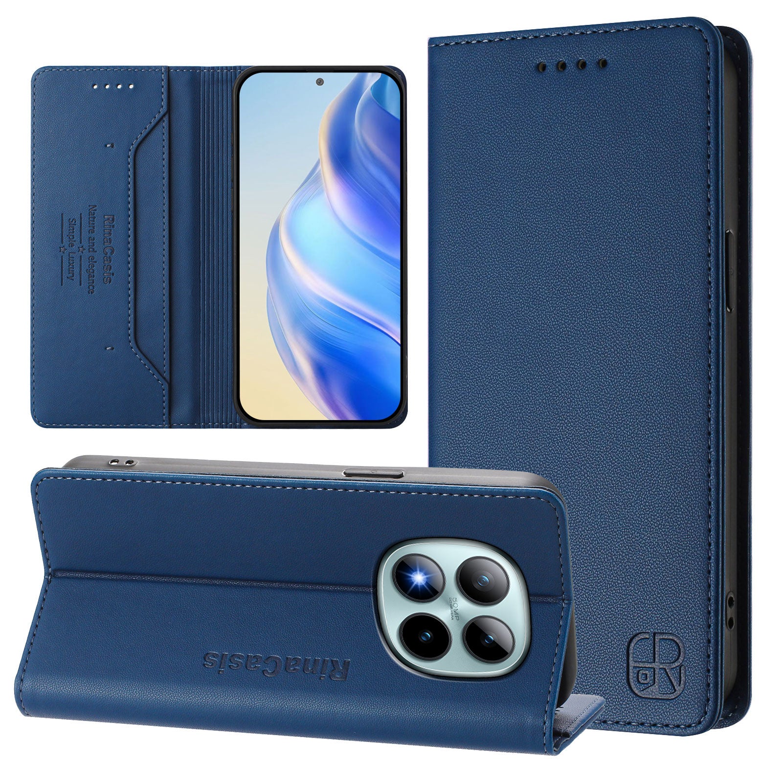 For Xiaomi Poco M8 Pro 5G / Redmi Note 15 Pro+ 5G (Global) Leather Case RINACASIS RC01 Phone Cover with RFID Blocking Wallet Stand - Dark Blue