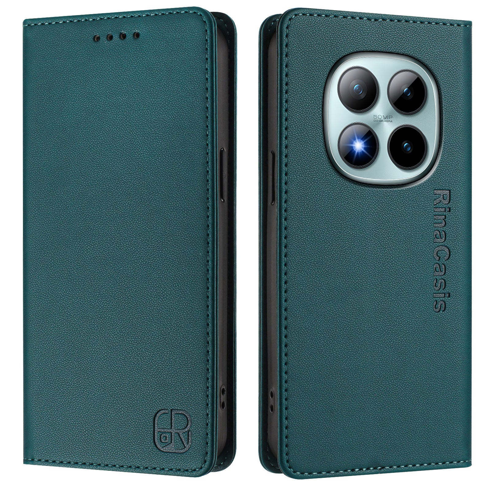 For Xiaomi Poco M8 Pro 5G / Redmi Note 15 Pro+ 5G (Global) Leather Case RINACASIS RC01 Phone Cover with RFID Blocking Wallet Stand - Dark Green
