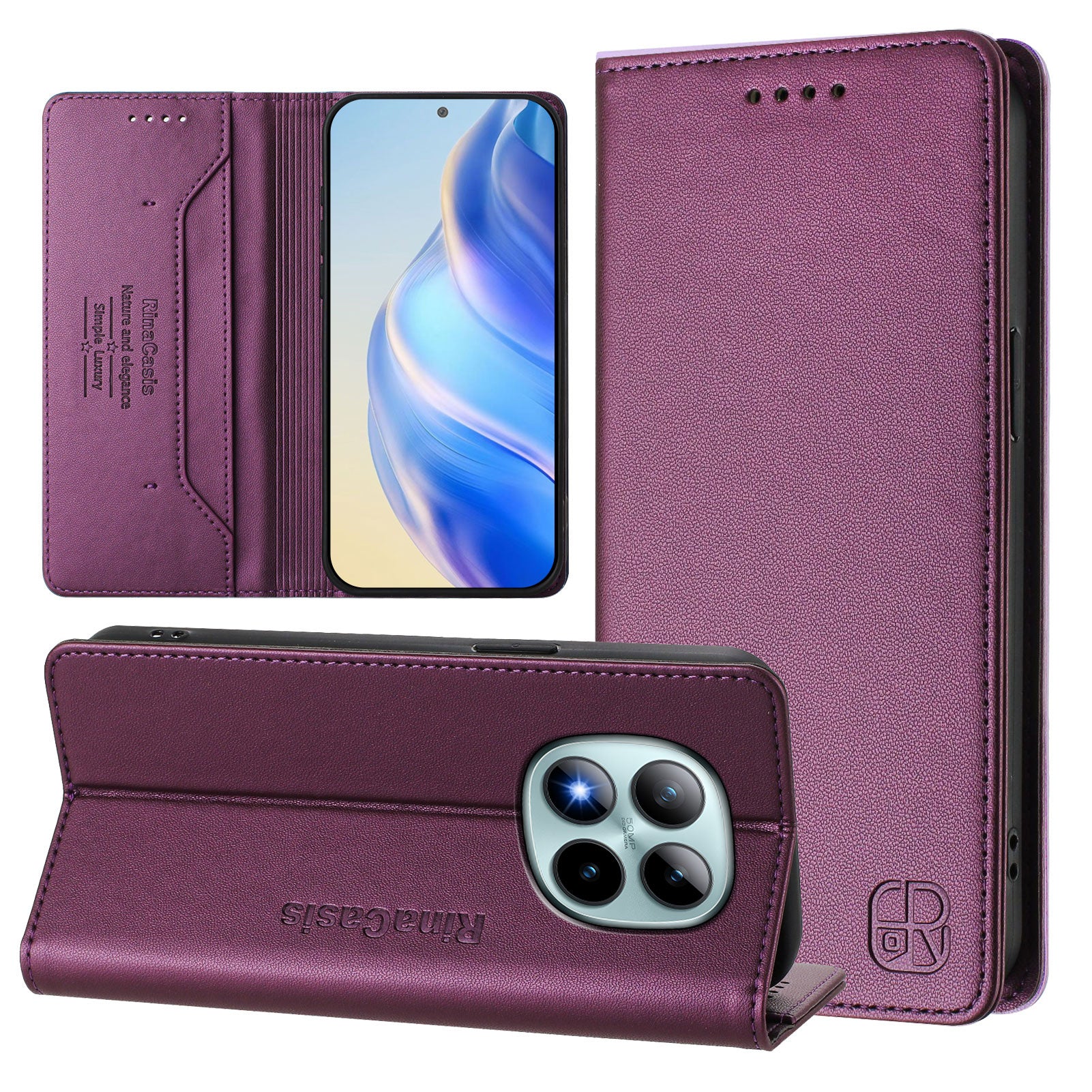 For Xiaomi Poco M8 Pro 5G / Redmi Note 15 Pro+ 5G (Global) Leather Case RINACASIS RC01 Phone Cover with RFID Blocking Wallet Stand - Violet