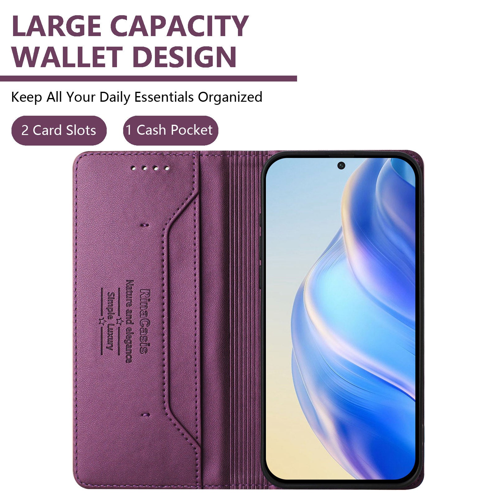 For Xiaomi Poco M8 Pro 5G / Redmi Note 15 Pro+ 5G (Global) Leather Case RINACASIS RC01 Phone Cover with RFID Blocking Wallet Stand - Violet