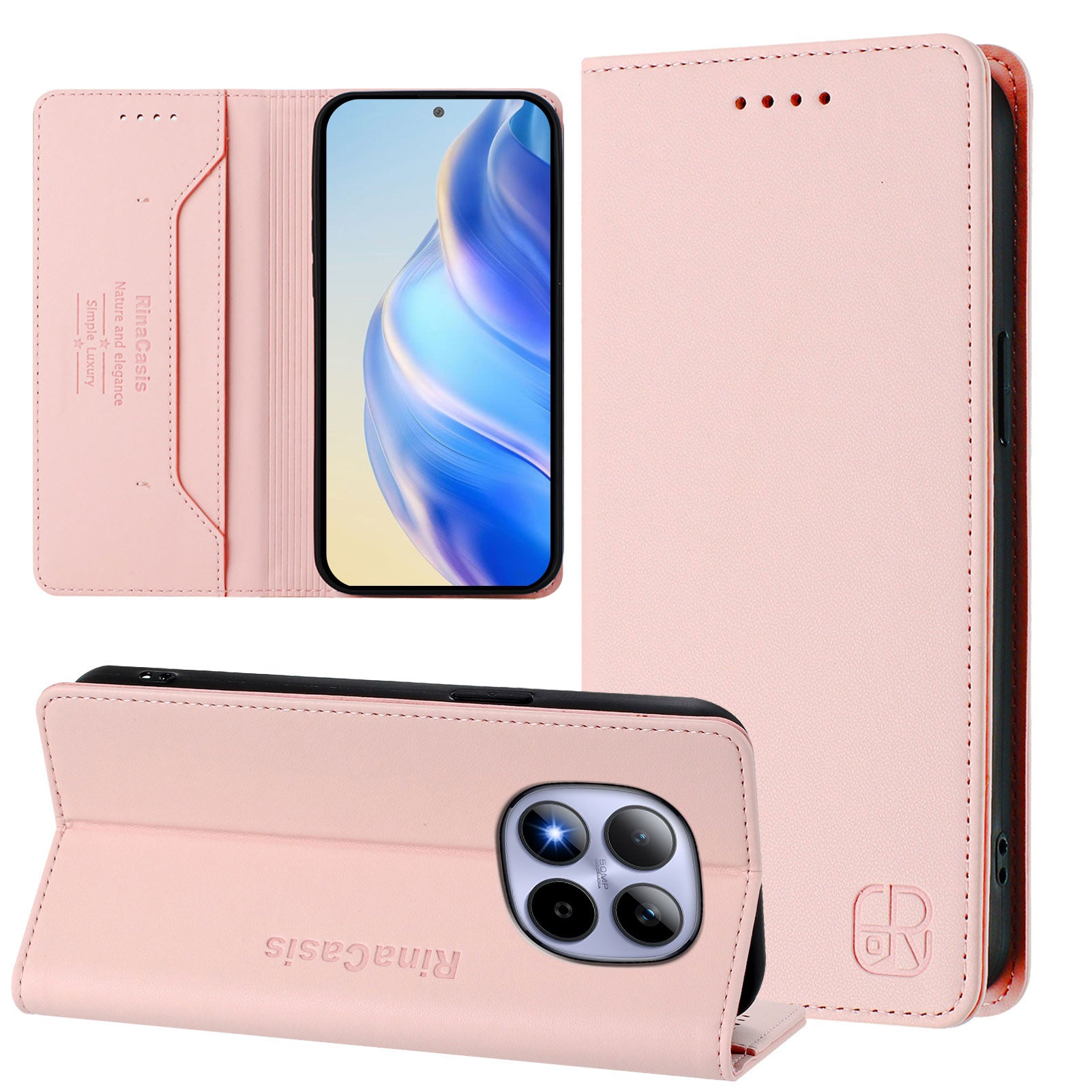 For Xiaomi Redmi Note 15 Pro 5G (Global) Leather Case RINACASIS RC01 Phone Cover with RFID Blocking Wallet Stand - Pink
