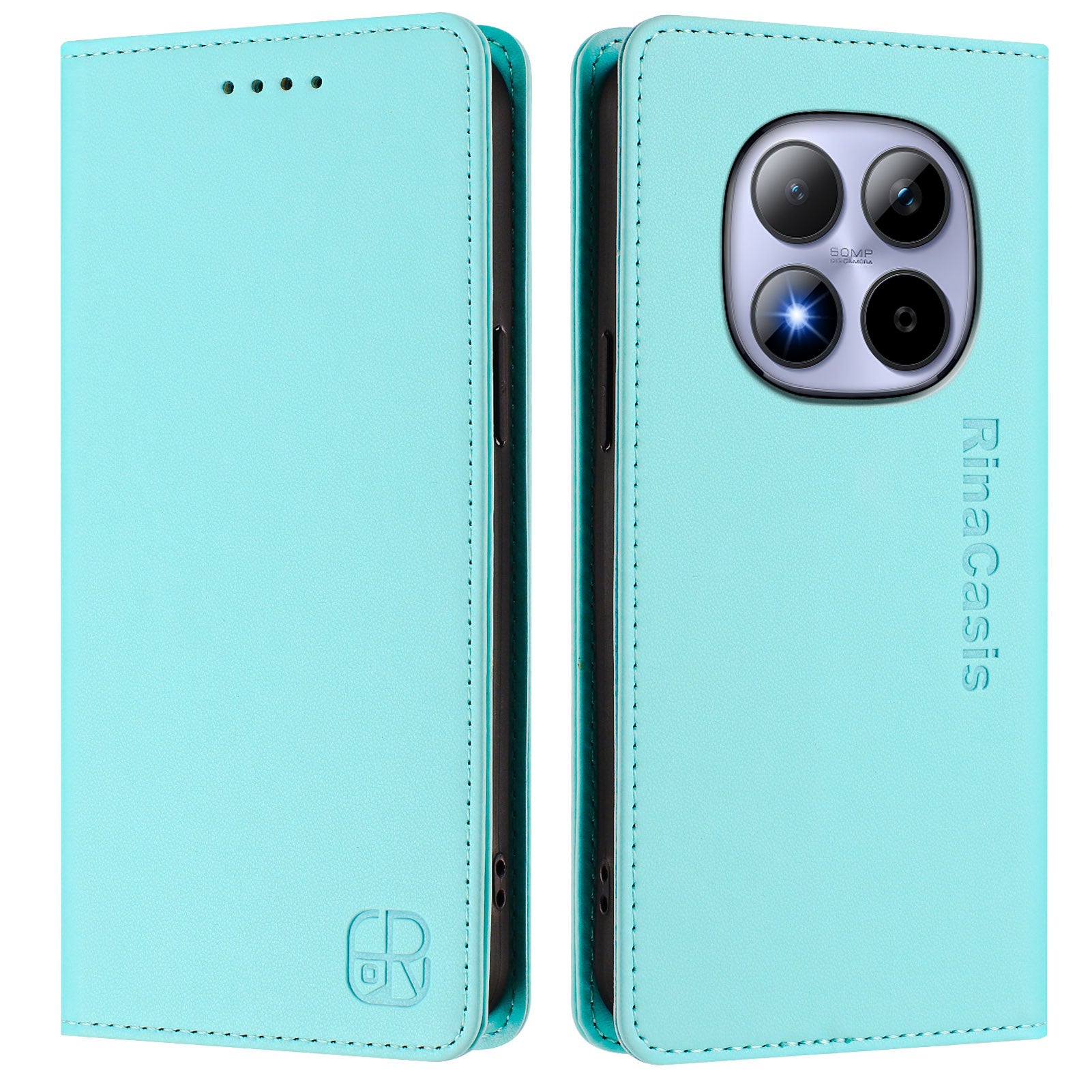For Xiaomi Redmi Note 15 Pro 5G (Global) Leather Case RINACASIS RC01 Phone Cover with RFID Blocking Wallet Stand - Mint Green