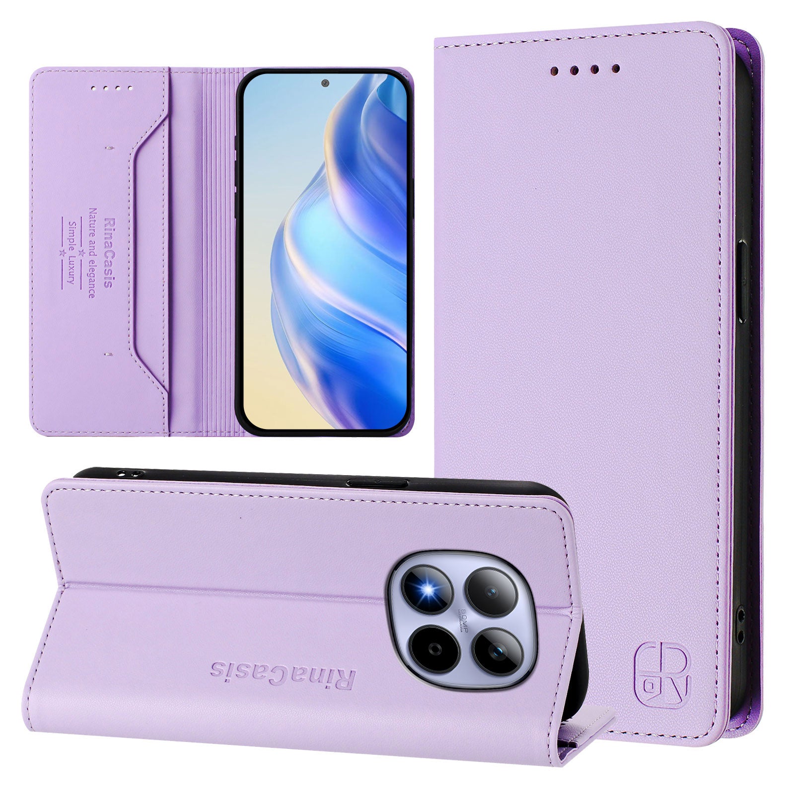 For Xiaomi Redmi Note 15 Pro 5G (Global) Leather Case RINACASIS RC01 Phone Cover with RFID Blocking Wallet Stand - Light Purple