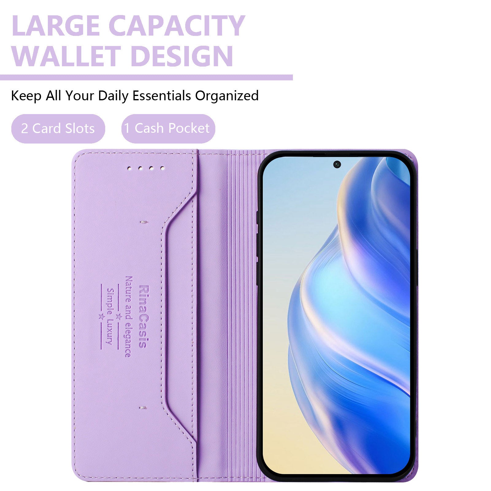 For Xiaomi Redmi Note 15 Pro 5G (Global) Leather Case RINACASIS RC01 Phone Cover with RFID Blocking Wallet Stand - Light Purple