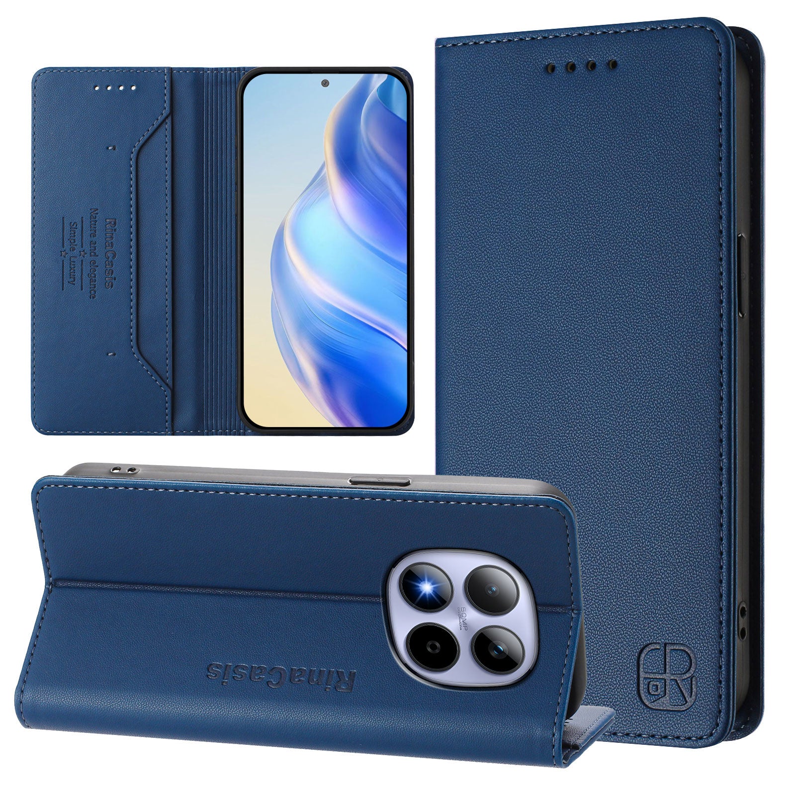 For Xiaomi Redmi Note 15 Pro 5G (Global) Leather Case RINACASIS RC01 Phone Cover with RFID Blocking Wallet Stand - Dark Blue