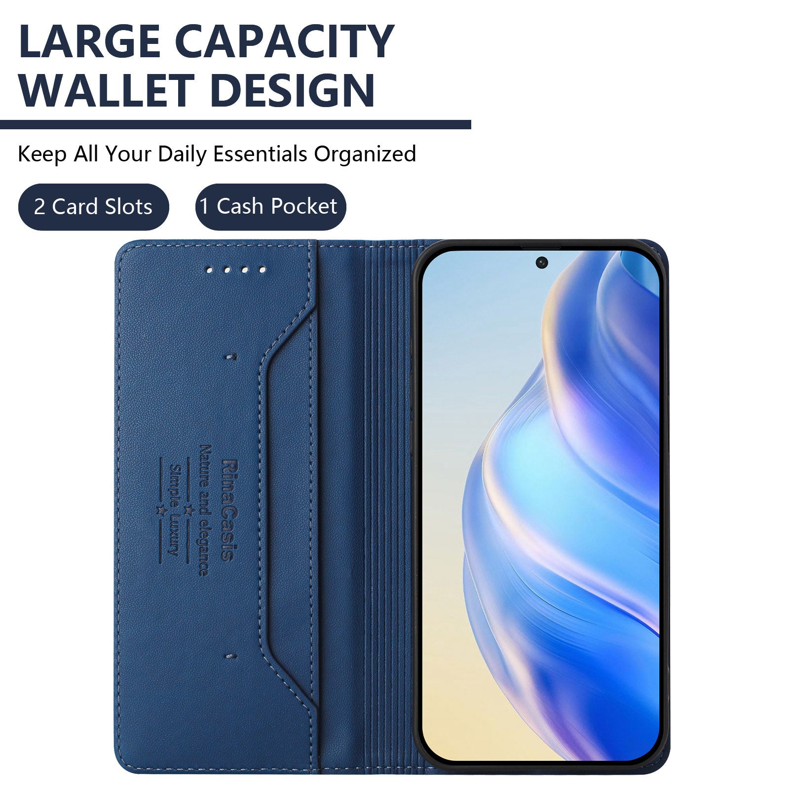 For Xiaomi Redmi Note 15 Pro 5G (Global) Leather Case RINACASIS RC01 Phone Cover with RFID Blocking Wallet Stand - Dark Blue