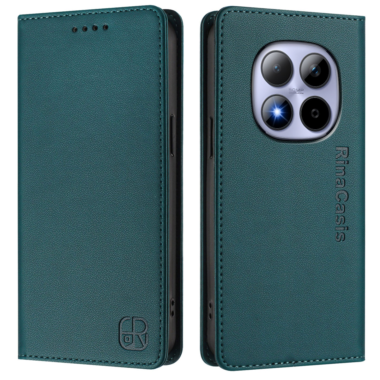 For Xiaomi Redmi Note 15 Pro 5G (Global) Leather Case RINACASIS RC01 Phone Cover with RFID Blocking Wallet Stand - Dark Green