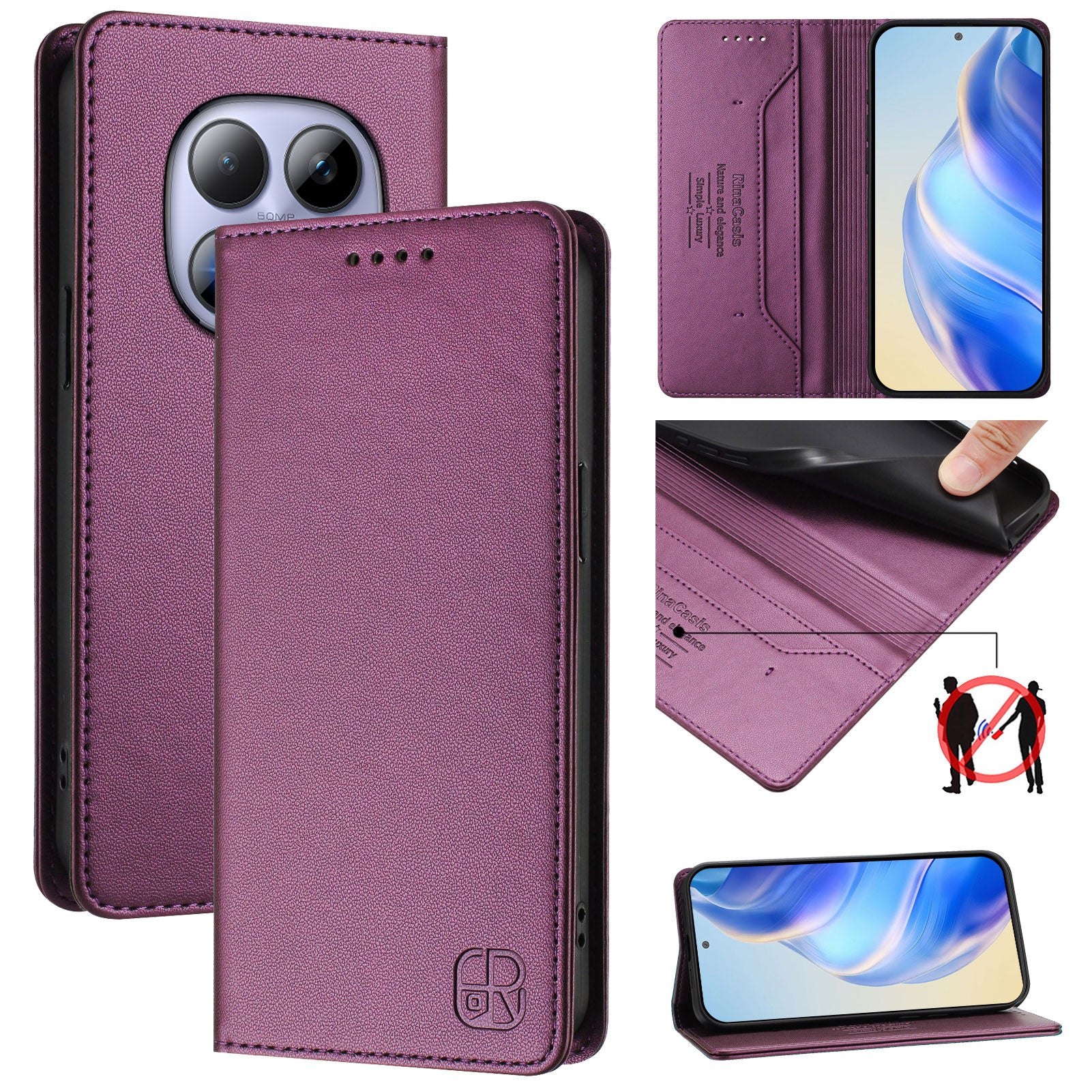 For Xiaomi Redmi Note 15 Pro 5G (Global) Leather Case RINACASIS RC01 Phone Cover with RFID Blocking Wallet Stand - Violet