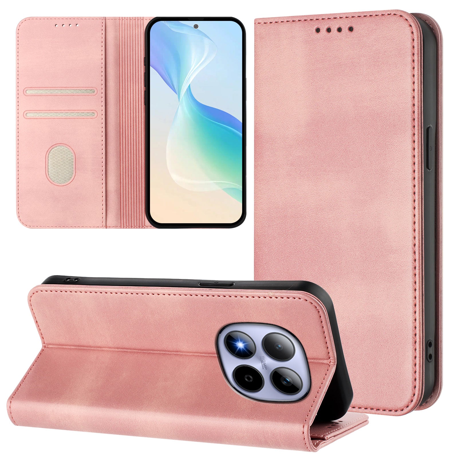 For Xiaomi Redmi Note 15 Pro 5G (Global) Wallet Cases Retro Texture RFID Blocking Leather Phone Cover - Pink