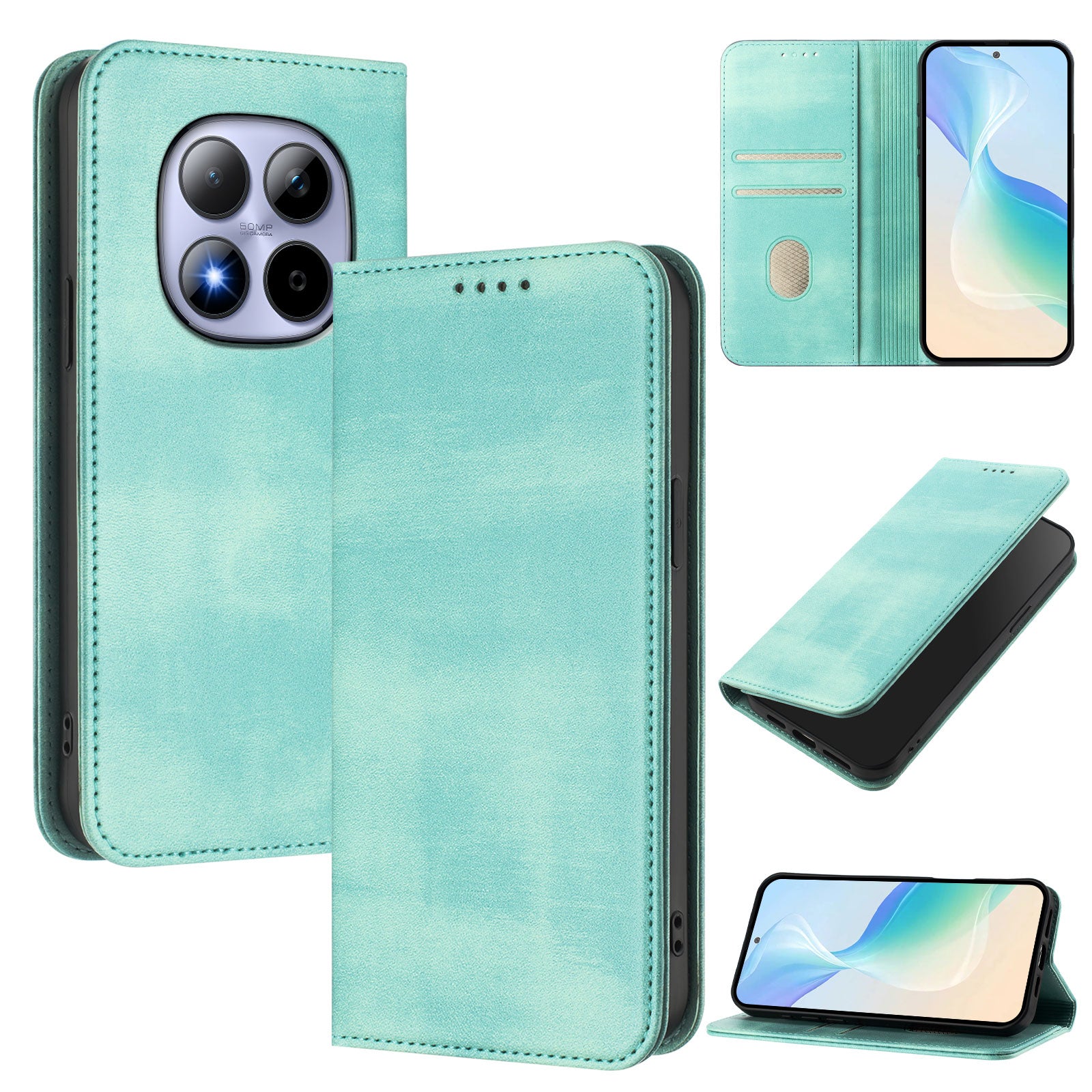 For Xiaomi Redmi Note 15 Pro 5G (Global) Wallet Cases Retro Texture RFID Blocking Leather Phone Cover - Mint Green