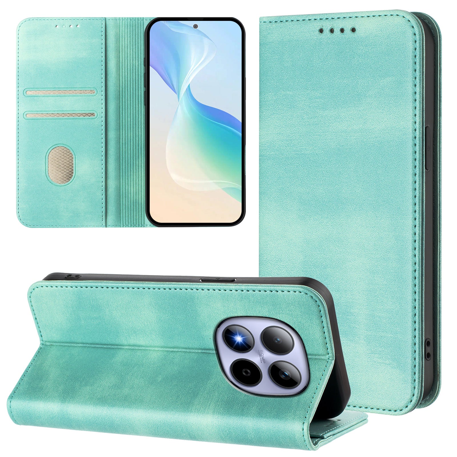 For Xiaomi Redmi Note 15 Pro 5G (Global) Wallet Cases Retro Texture RFID Blocking Leather Phone Cover - Mint Green