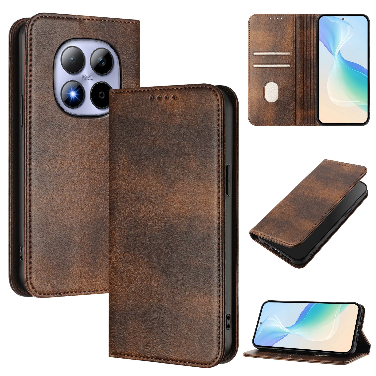 For Xiaomi Redmi Note 15 Pro 5G (Global) Wallet Cases Retro Texture RFID Blocking Leather Phone Cover - Brown
