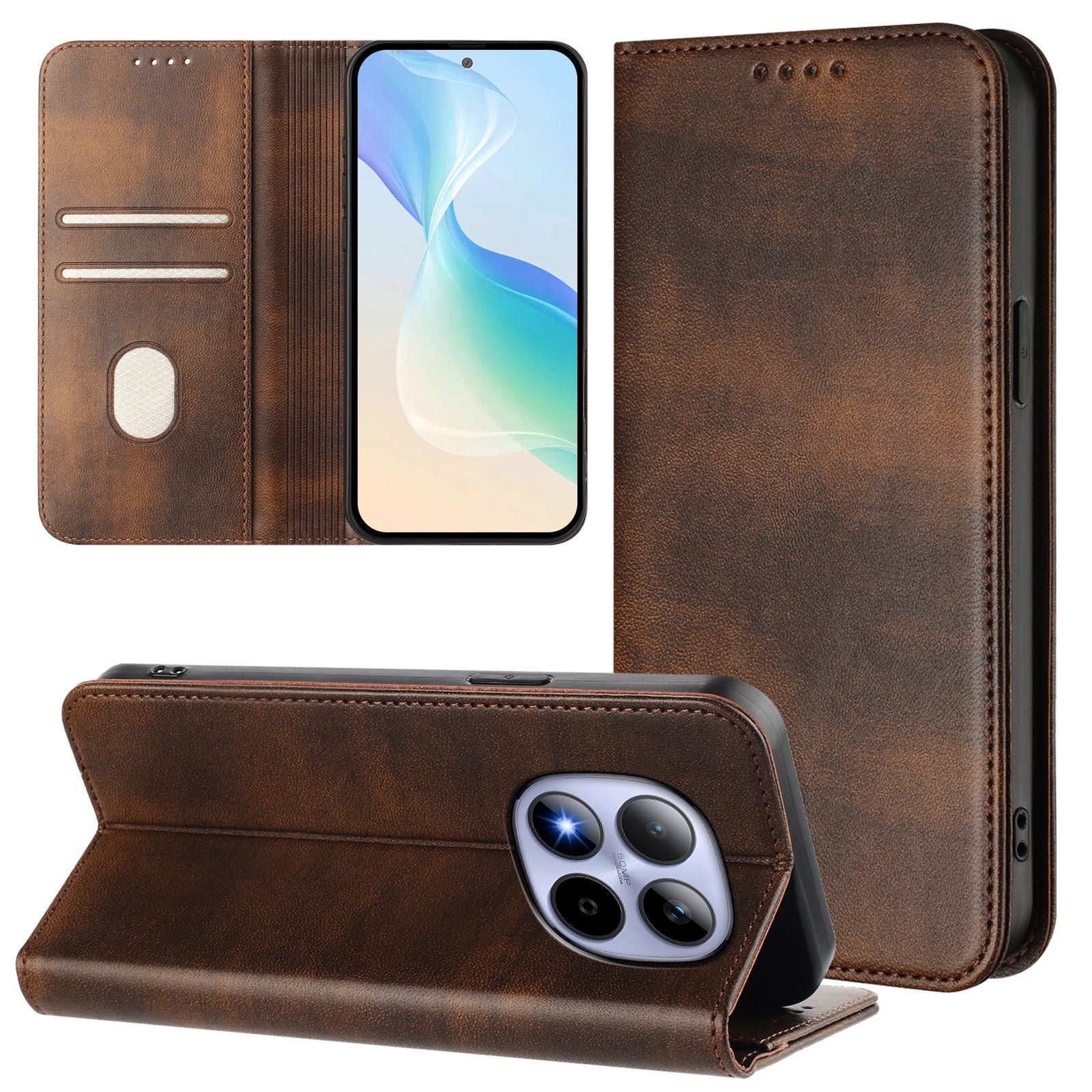 For Xiaomi Redmi Note 15 Pro 5G (Global) Wallet Cases Retro Texture RFID Blocking Leather Phone Cover - Brown