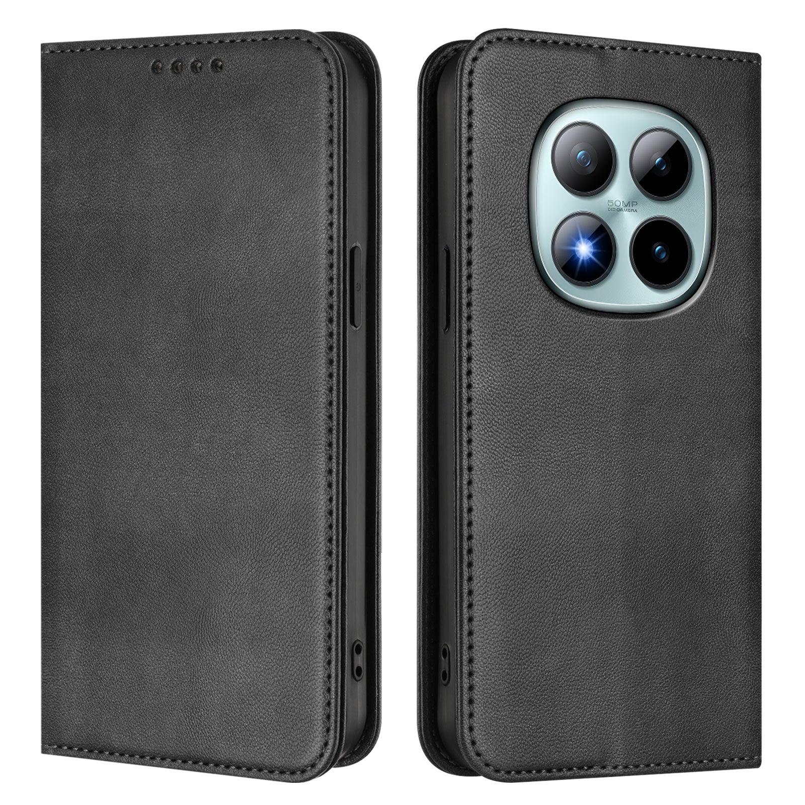 For Xiaomi Poco M8 Pro 5G / Redmi Note 15 Pro+ 5G (Global) Wallet Cases Retro Texture RFID Blocking Leather Phone Cover - Black