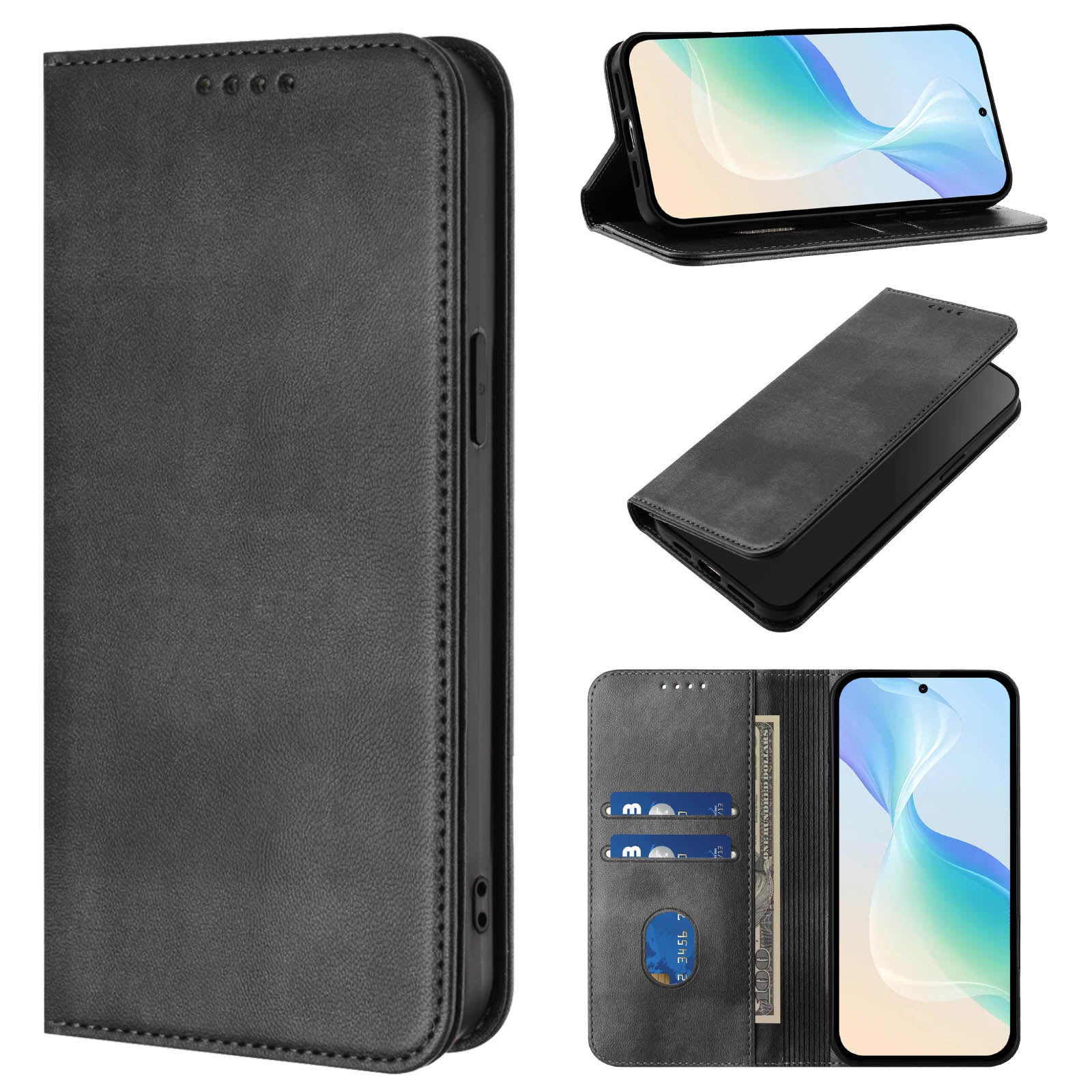 For Xiaomi Poco M8 Pro 5G / Redmi Note 15 Pro+ 5G (Global) Wallet Cases Retro Texture RFID Blocking Leather Phone Cover - Black