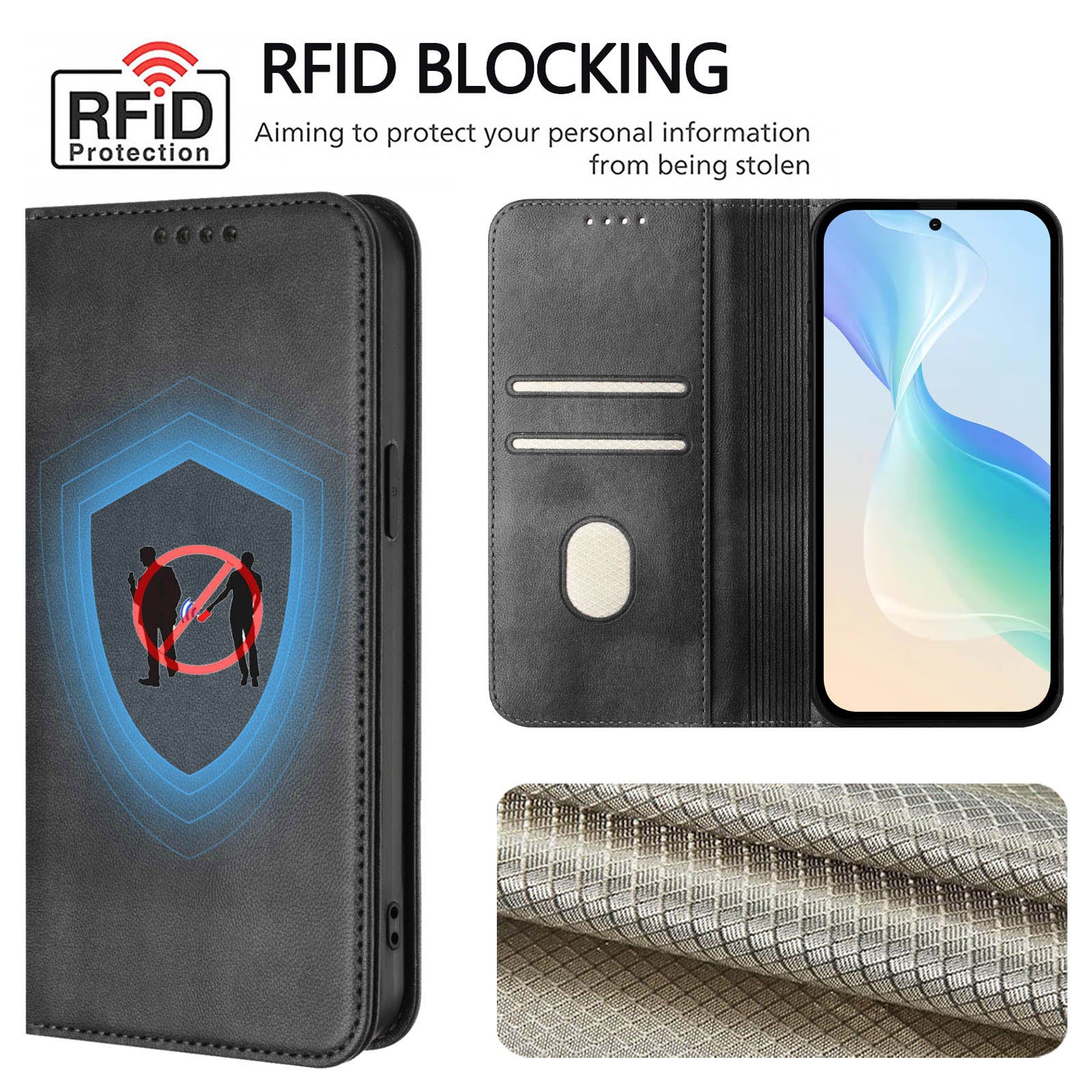 For Xiaomi Poco M8 Pro 5G / Redmi Note 15 Pro+ 5G (Global) Wallet Cases Retro Texture RFID Blocking Leather Phone Cover - Black