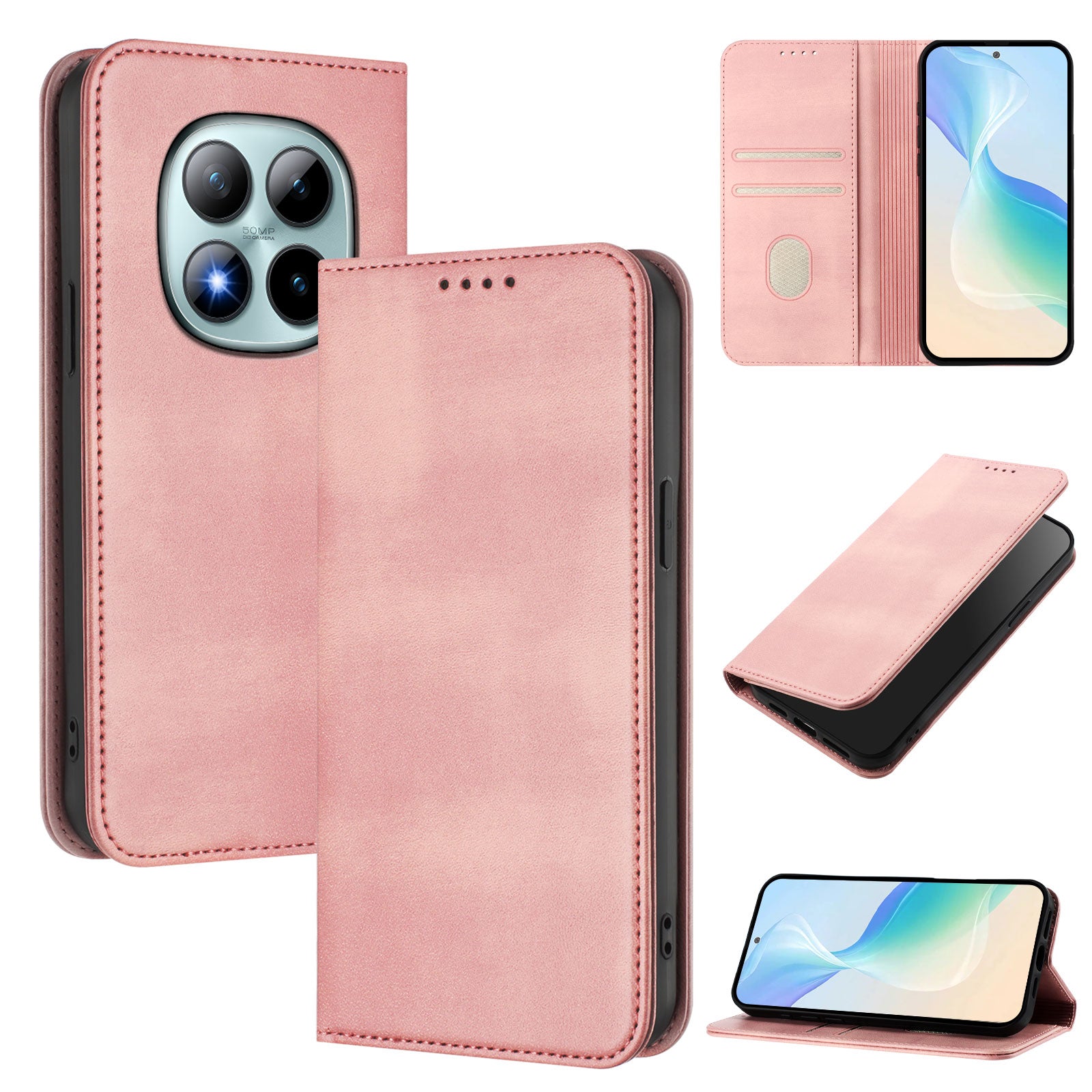 For Xiaomi Poco M8 Pro 5G / Redmi Note 15 Pro+ 5G (Global) Wallet Cases Retro Texture RFID Blocking Leather Phone Cover - Pink
