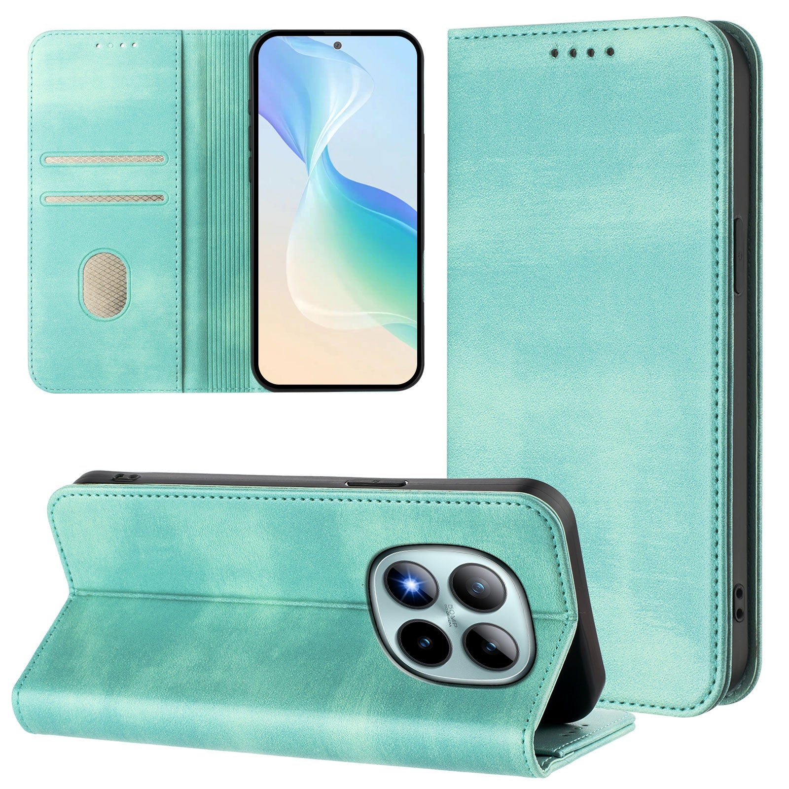 For Xiaomi Poco M8 Pro 5G / Redmi Note 15 Pro+ 5G (Global) Wallet Cases Retro Texture RFID Blocking Leather Phone Cover - Mint Green
