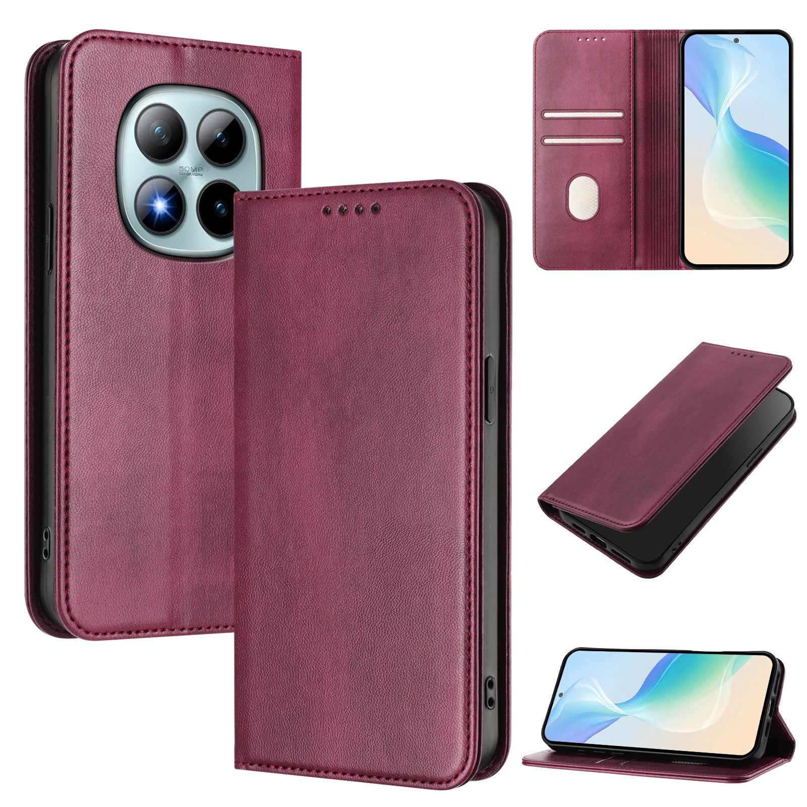 For Xiaomi Poco M8 Pro 5G / Redmi Note 15 Pro+ 5G (Global) Wallet Cases Retro Texture RFID Blocking Leather Phone Cover - Wine Red