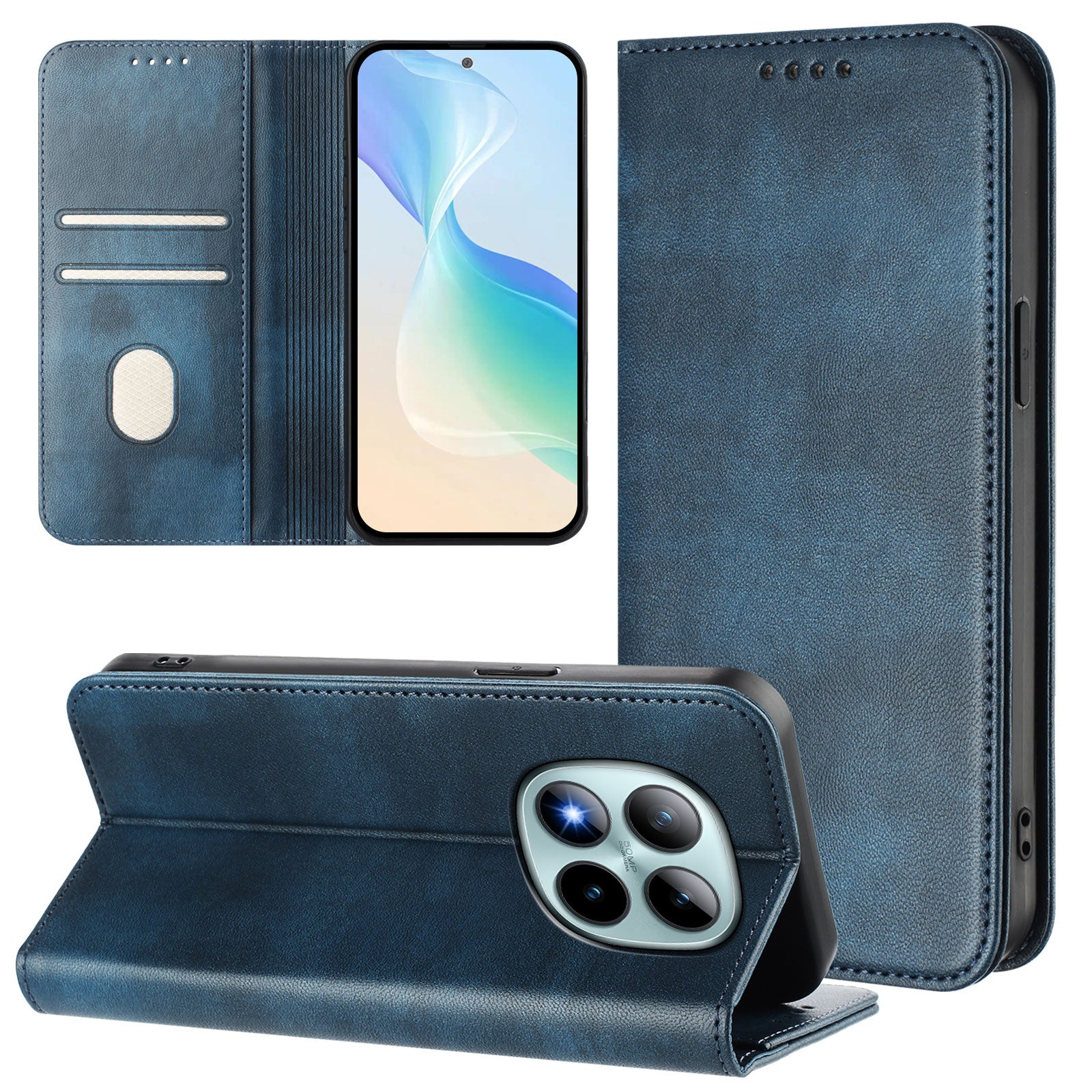 For Xiaomi Poco M8 Pro 5G / Redmi Note 15 Pro+ 5G (Global) Wallet Cases Retro Texture RFID Blocking Leather Phone Cover - Blue