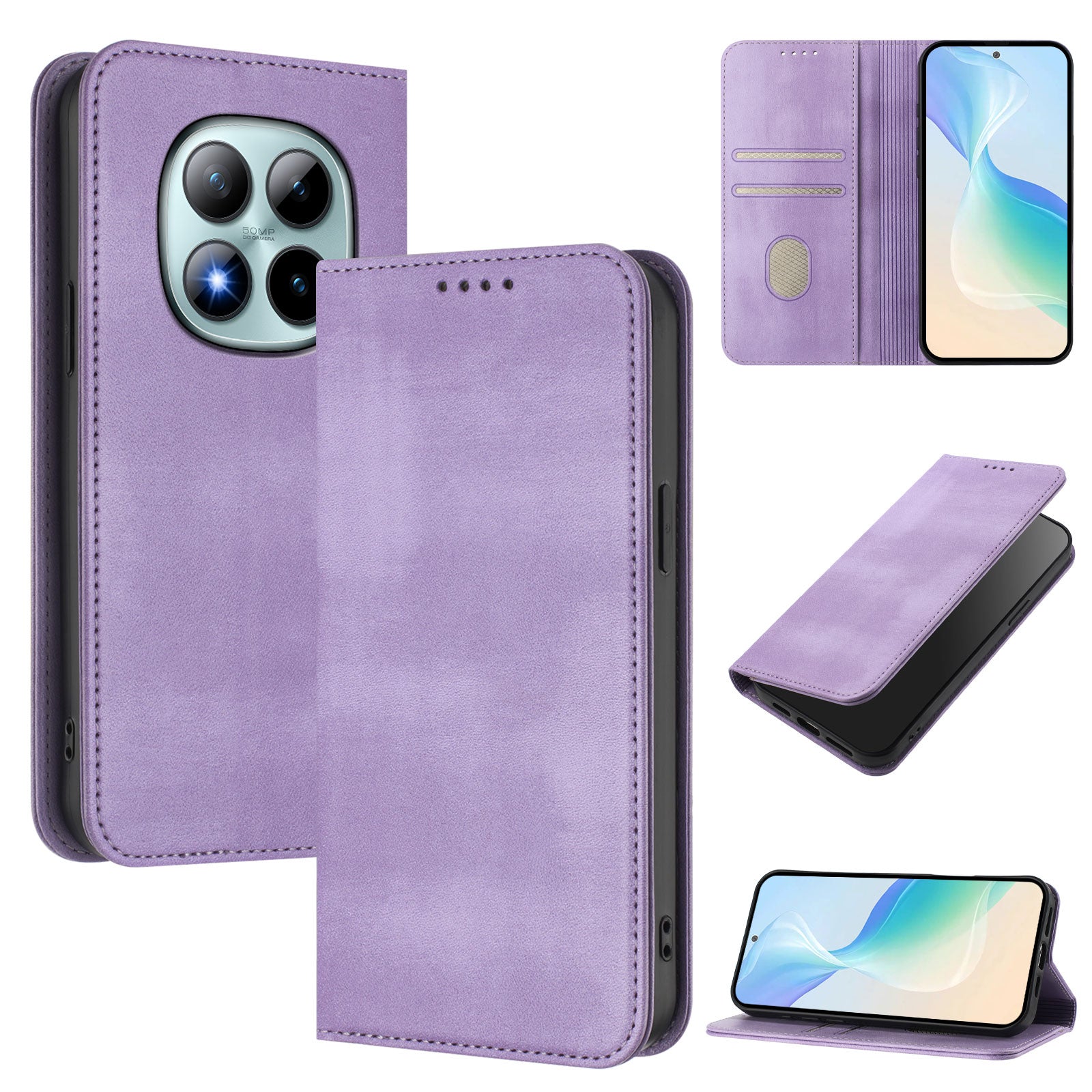 For Xiaomi Poco M8 Pro 5G / Redmi Note 15 Pro+ 5G (Global) Wallet Cases Retro Texture RFID Blocking Leather Phone Cover - Light Purple