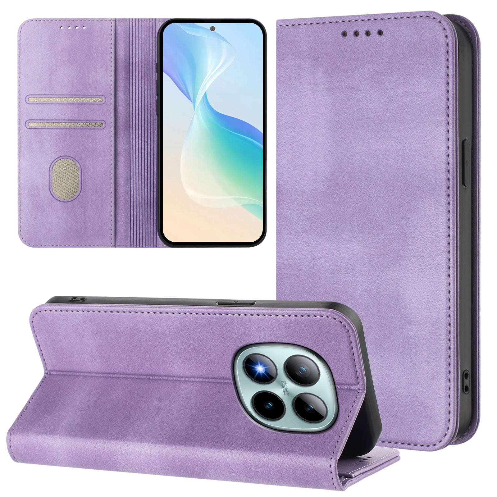 For Xiaomi Poco M8 Pro 5G / Redmi Note 15 Pro+ 5G (Global) Wallet Cases Retro Texture RFID Blocking Leather Phone Cover - Light Purple