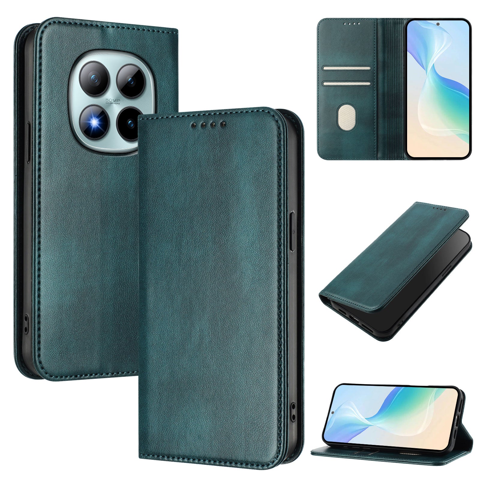 For Xiaomi Poco M8 Pro 5G / Redmi Note 15 Pro+ 5G (Global) Wallet Cases Retro Texture RFID Blocking Leather Phone Cover - Dark Green