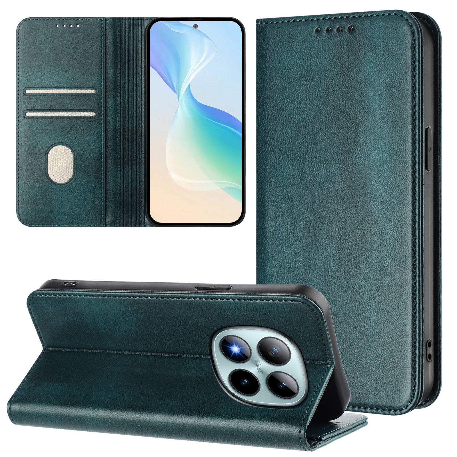 For Xiaomi Poco M8 Pro 5G / Redmi Note 15 Pro+ 5G (Global) Wallet Cases Retro Texture RFID Blocking Leather Phone Cover - Dark Green