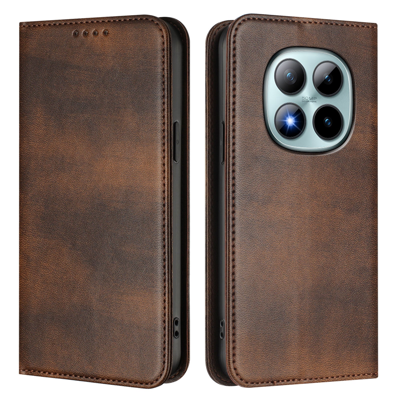 For Xiaomi Poco M8 Pro 5G / Redmi Note 15 Pro+ 5G (Global) Wallet Cases Retro Texture RFID Blocking Leather Phone Cover - Brown