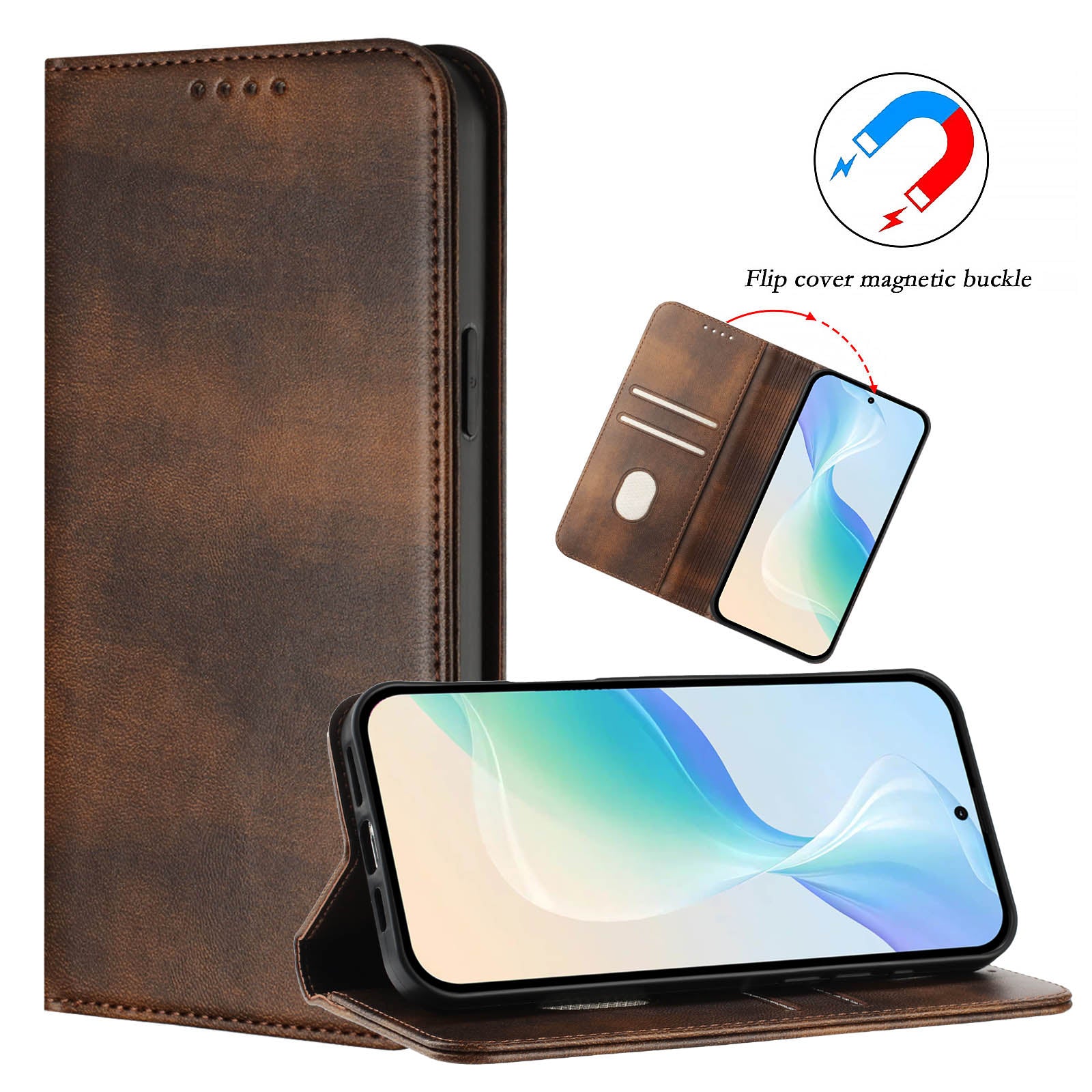 For Xiaomi Poco M8 Pro 5G / Redmi Note 15 Pro+ 5G (Global) Wallet Cases Retro Texture RFID Blocking Leather Phone Cover - Brown