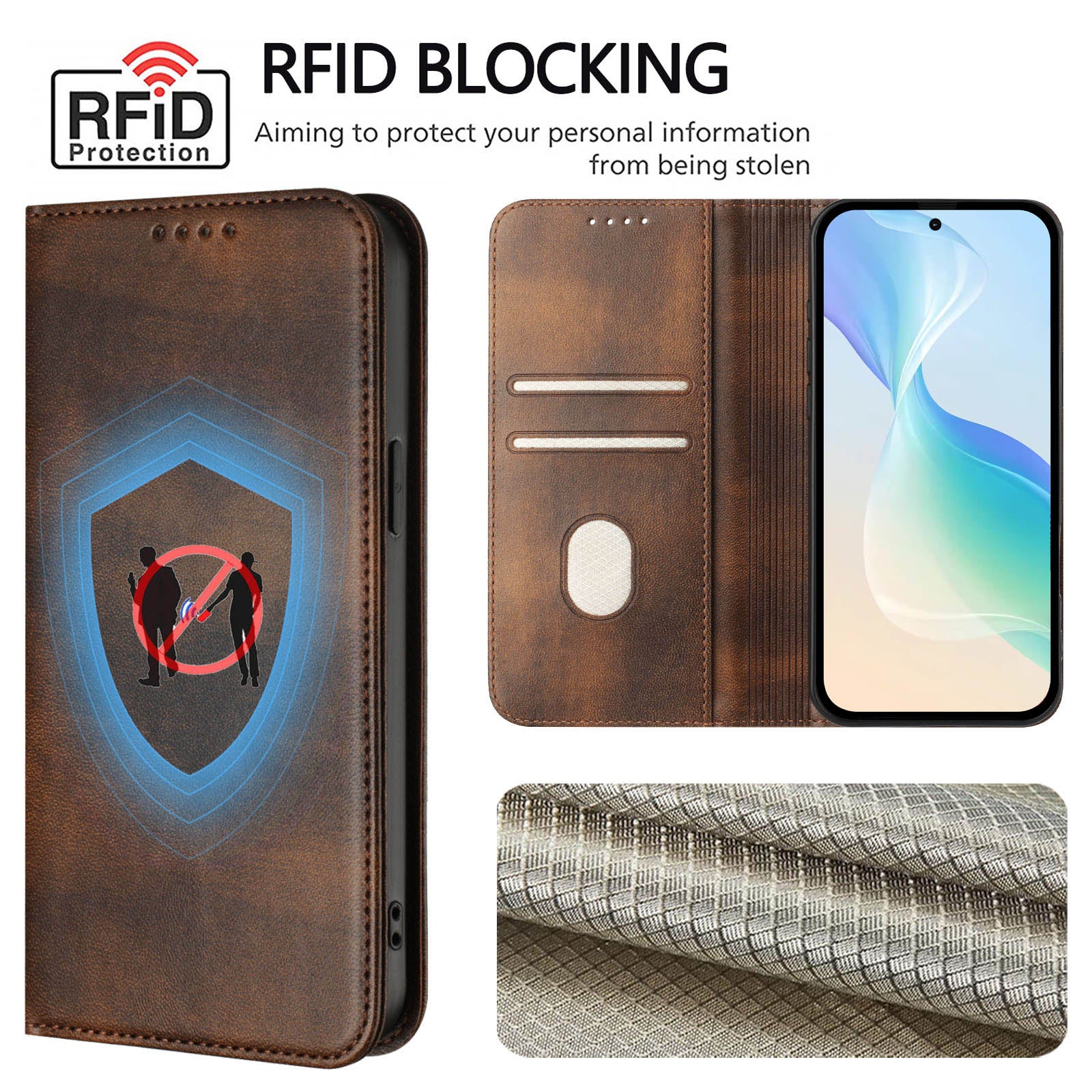 For Xiaomi Poco M8 Pro 5G / Redmi Note 15 Pro+ 5G (Global) Wallet Cases Retro Texture RFID Blocking Leather Phone Cover - Brown