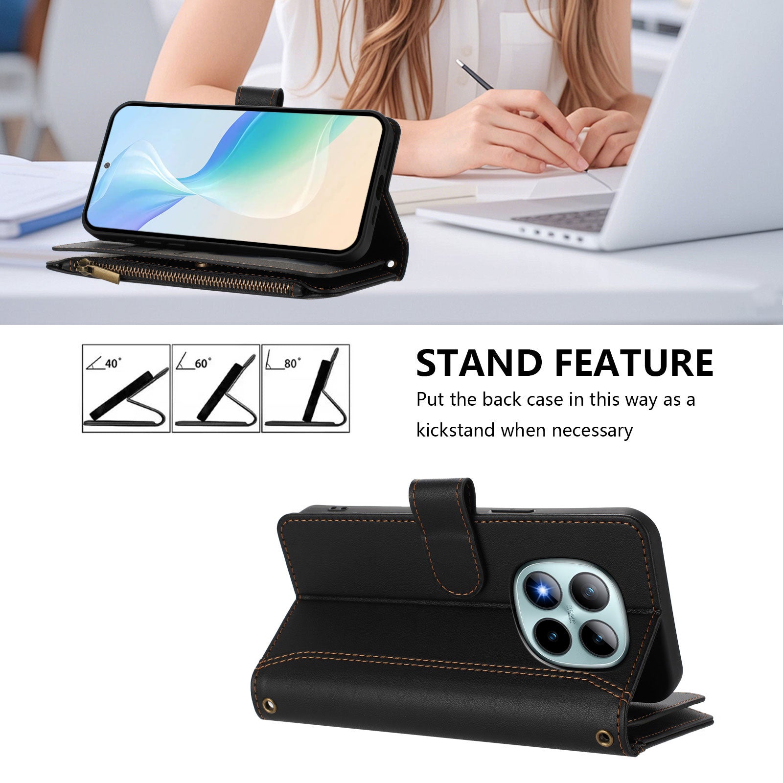 For Xiaomi Poco M8 Pro 5G / Redmi Note 15 Pro+ 5G (Global) Leather Case 9 Card Slots Zipper Wallet Stand Phone Cover with Wrist Strap - Black