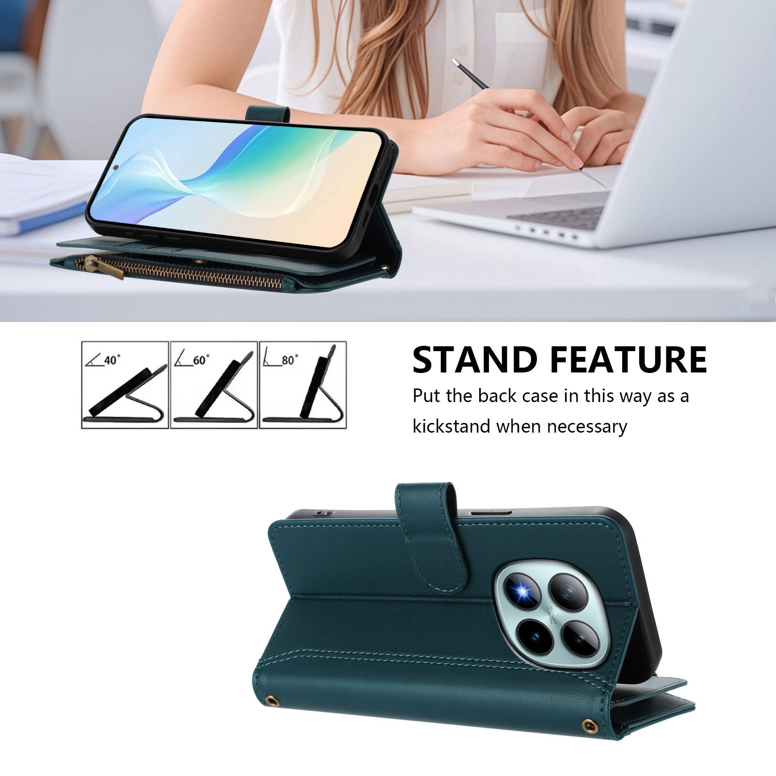 For Xiaomi Poco M8 Pro 5G / Redmi Note 15 Pro+ 5G (Global) Leather Case 9 Card Slots Zipper Wallet Stand Phone Cover with Wrist Strap - Dark Green