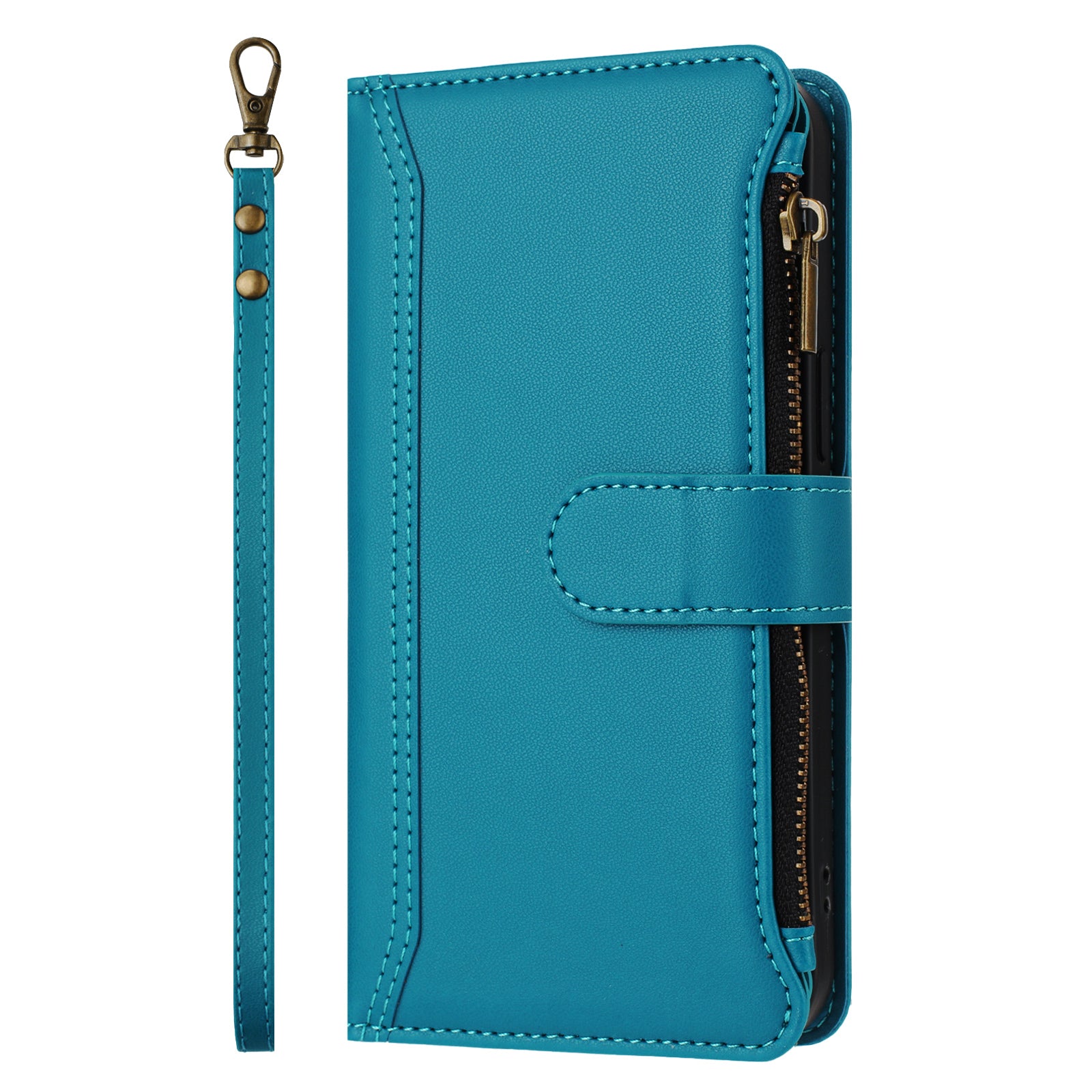 For Xiaomi Poco M8 Pro 5G / Redmi Note 15 Pro+ 5G (Global) Leather Case 9 Card Slots Zipper Wallet Stand Phone Cover with Wrist Strap - Lake Blue