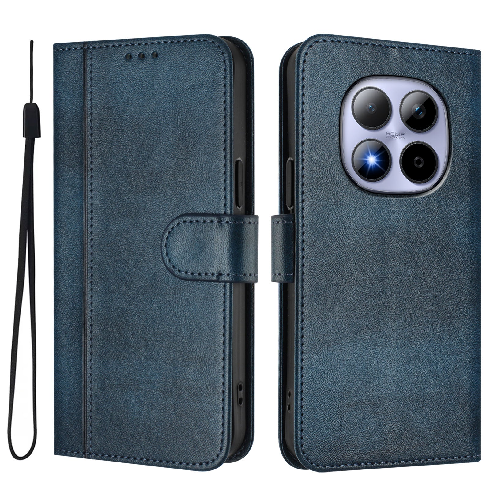 For Xiaomi Redmi Note 15 Pro 5G (Global) Cases Wallet Stand Retro Texture Leather Phone Cover with Lanyard - Blue