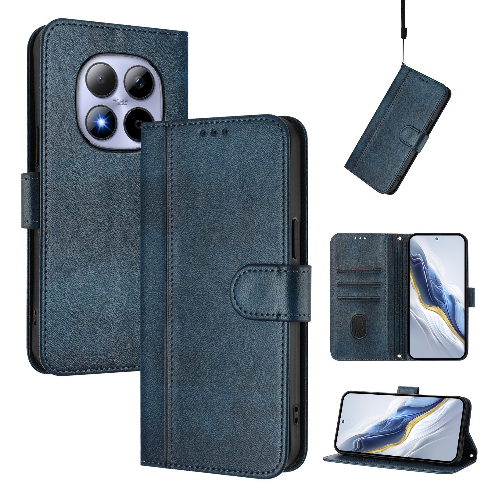 For Xiaomi Redmi Note 15 Pro 5G (Global) Cases Wallet Stand Retro Texture Leather Phone Cover with Lanyard - Blue